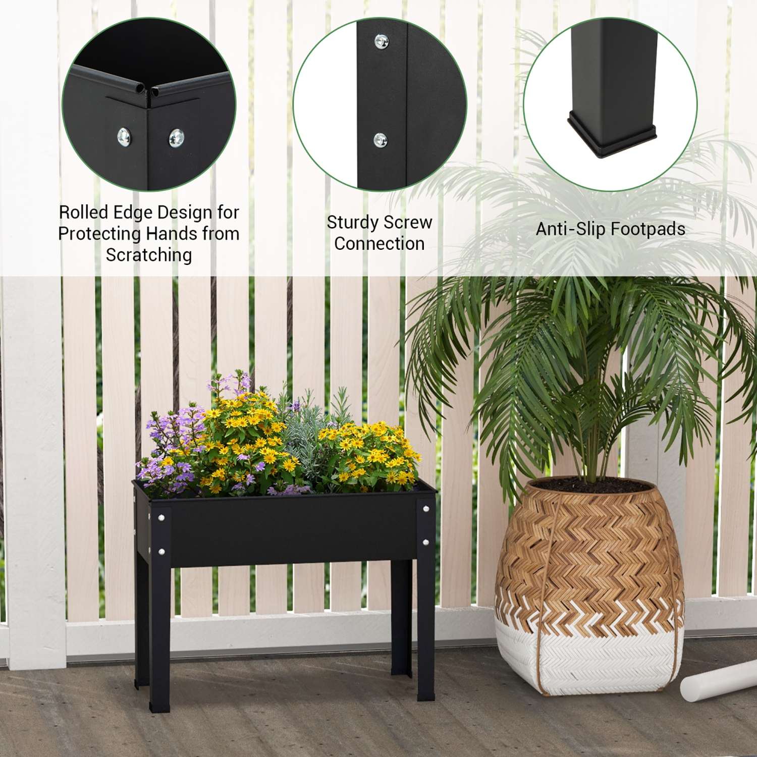 Costway 24" Raised Garden Bed with Legs Metal Elevated Planter Box Drainage Hole Backyard