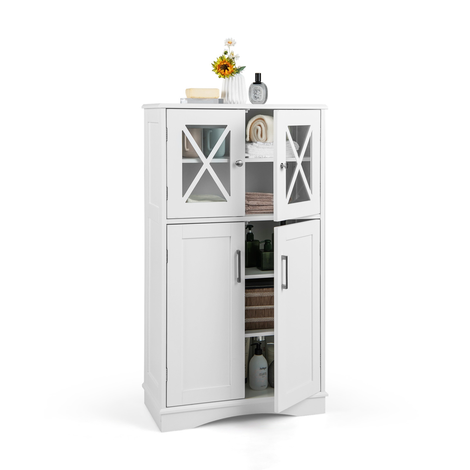 Costway Bathroom Storage Cabinet Linen Storage Cabinet with Doors and Adjustable Shelves