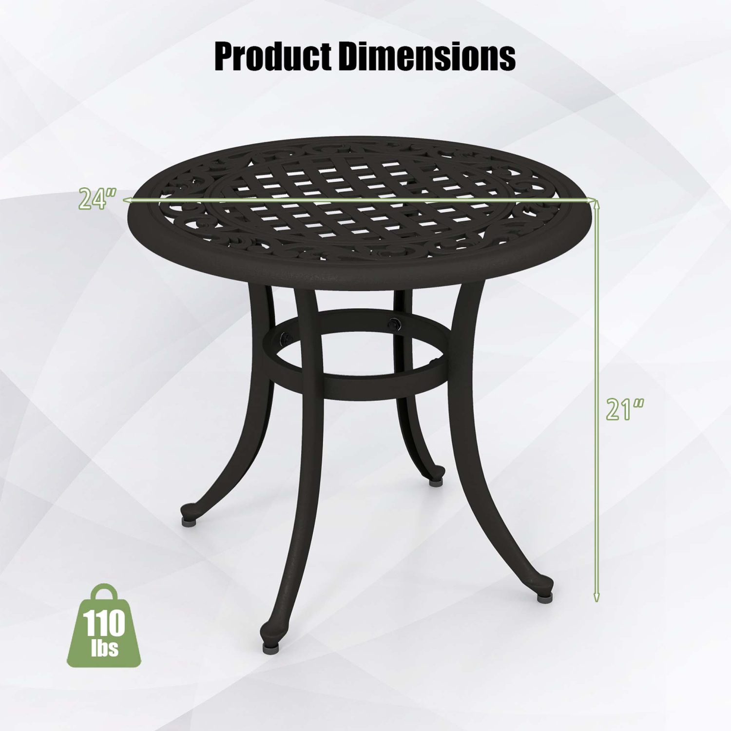 Costway 24" Patio Side Table with Adjustable Footpads Round Cast Aluminum End Table