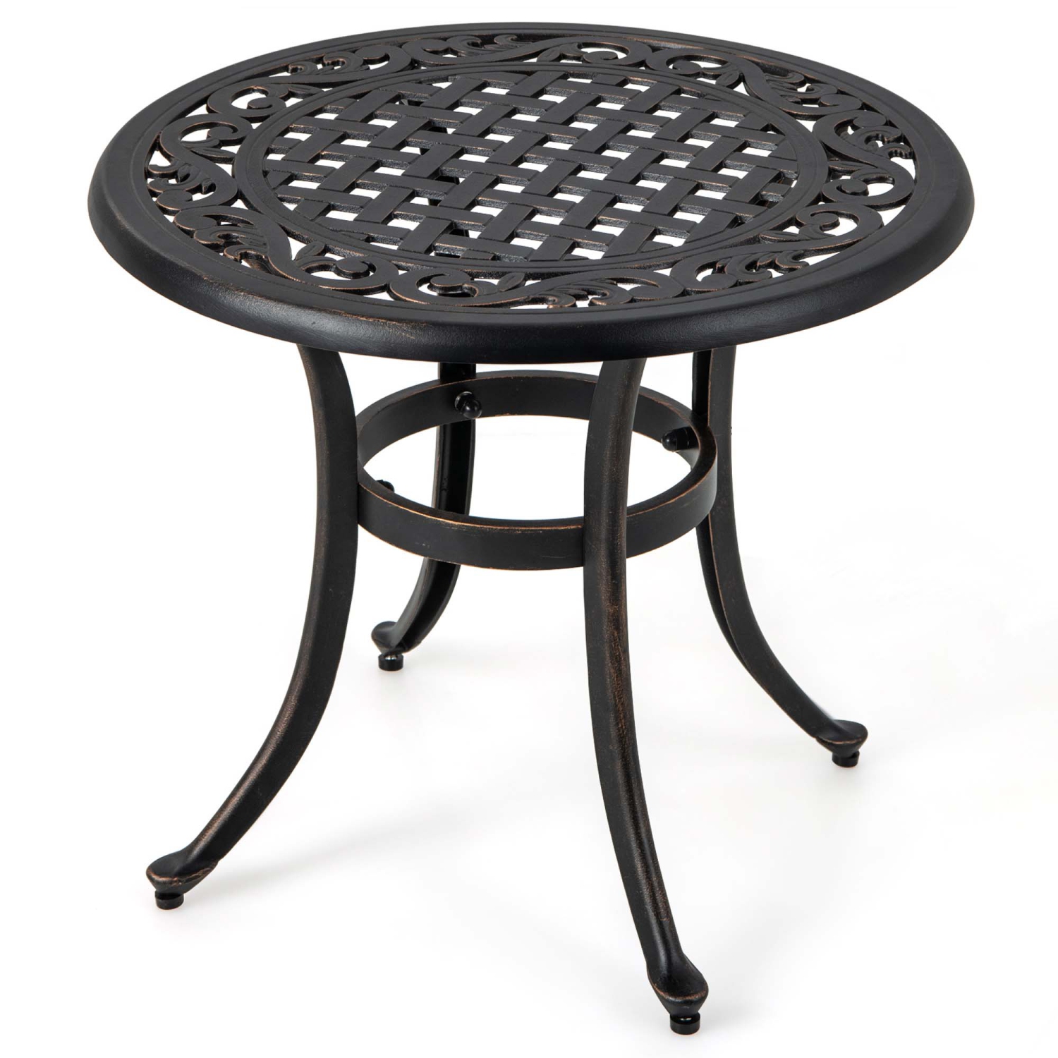 Costway 24" Patio Side Table with Adjustable Footpads Round Cast Aluminum End Table