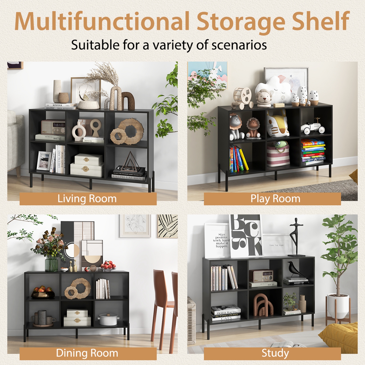 Costway 6 Cube Storage Shelf Organizer Bookcase Square Cubby Cabinet Bedroom