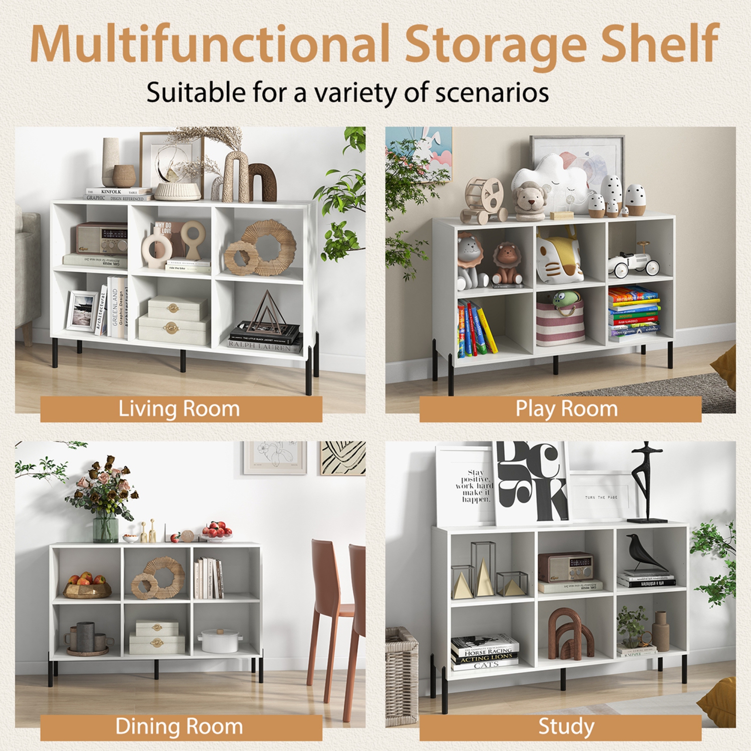 Costway 6 Cube Storage Shelf Organizer Bookcase Square Cubby Cabinet Bedroom
