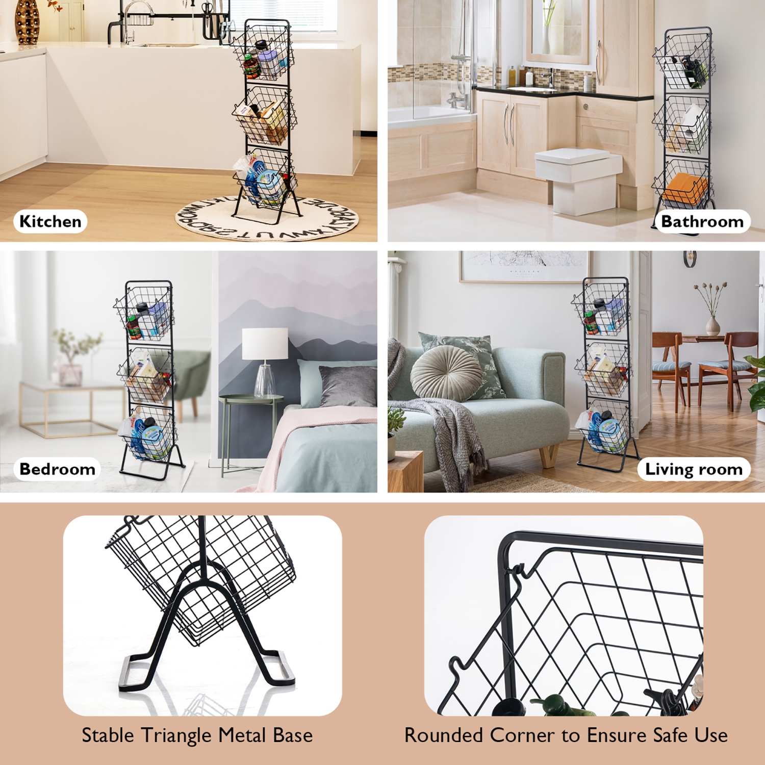 Meuble de rangement à 3 niveaux pour collations à fruits en fil métallique de Costway