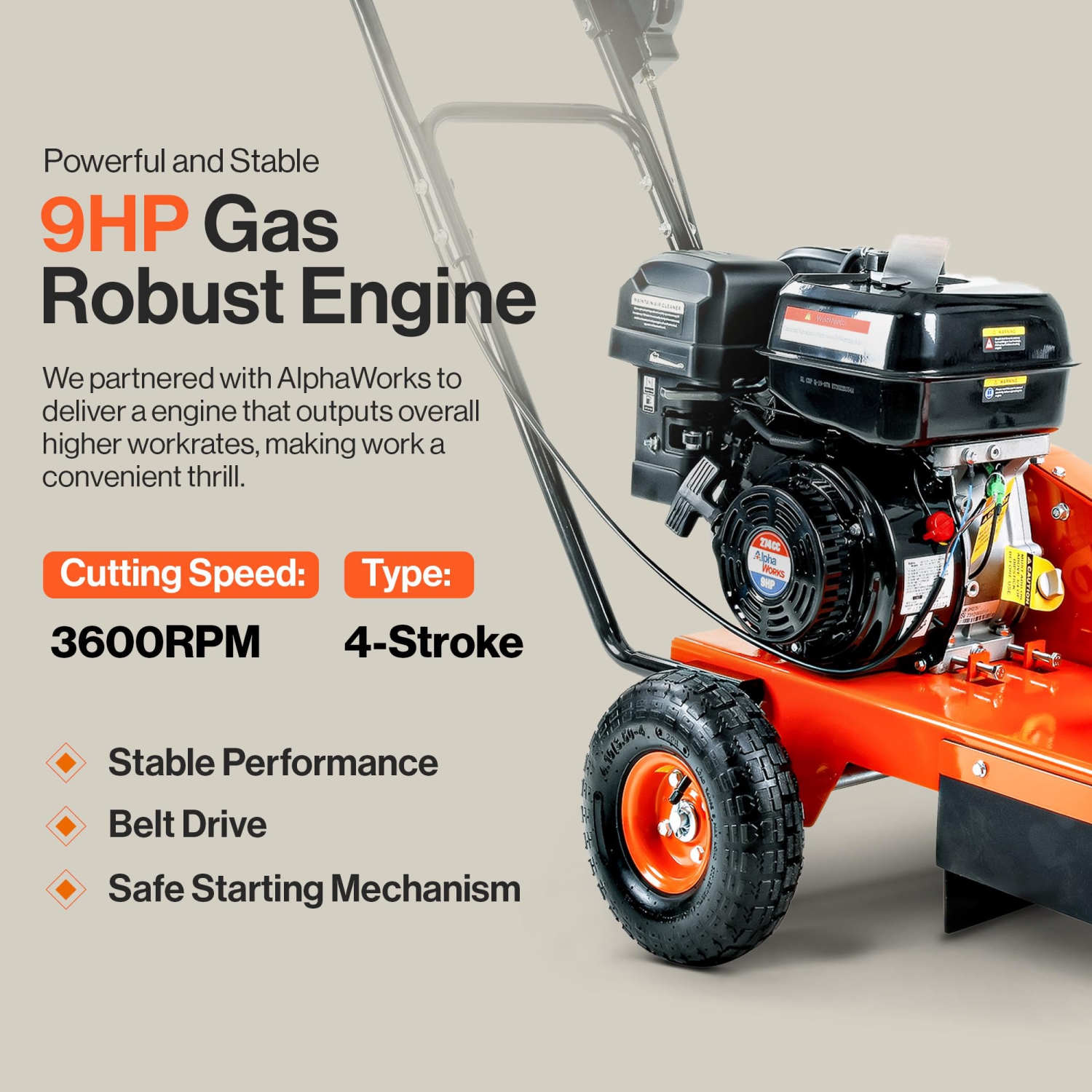 SuperHandy Gas Stump Grinder 9HP Engine - Direct Belt Drive, 12-inch Cutting Performance, 6 Carbide Teeth - Compact & Lightweight