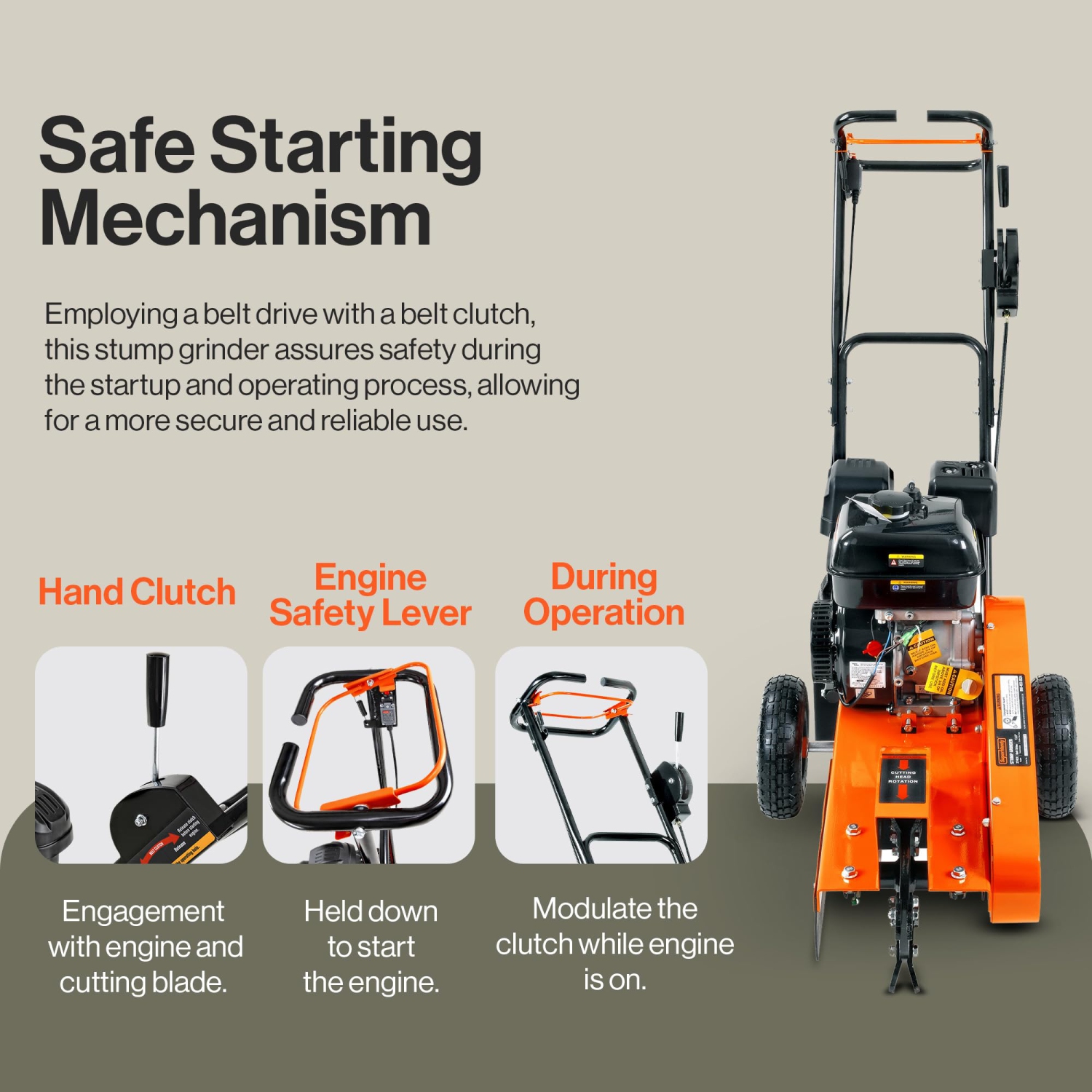 SuperHandy Gas Stump Grinder 9HP Engine - Direct Belt Drive, 12-inch Cutting Performance, 6 Carbide Teeth - Compact & Lightweight
