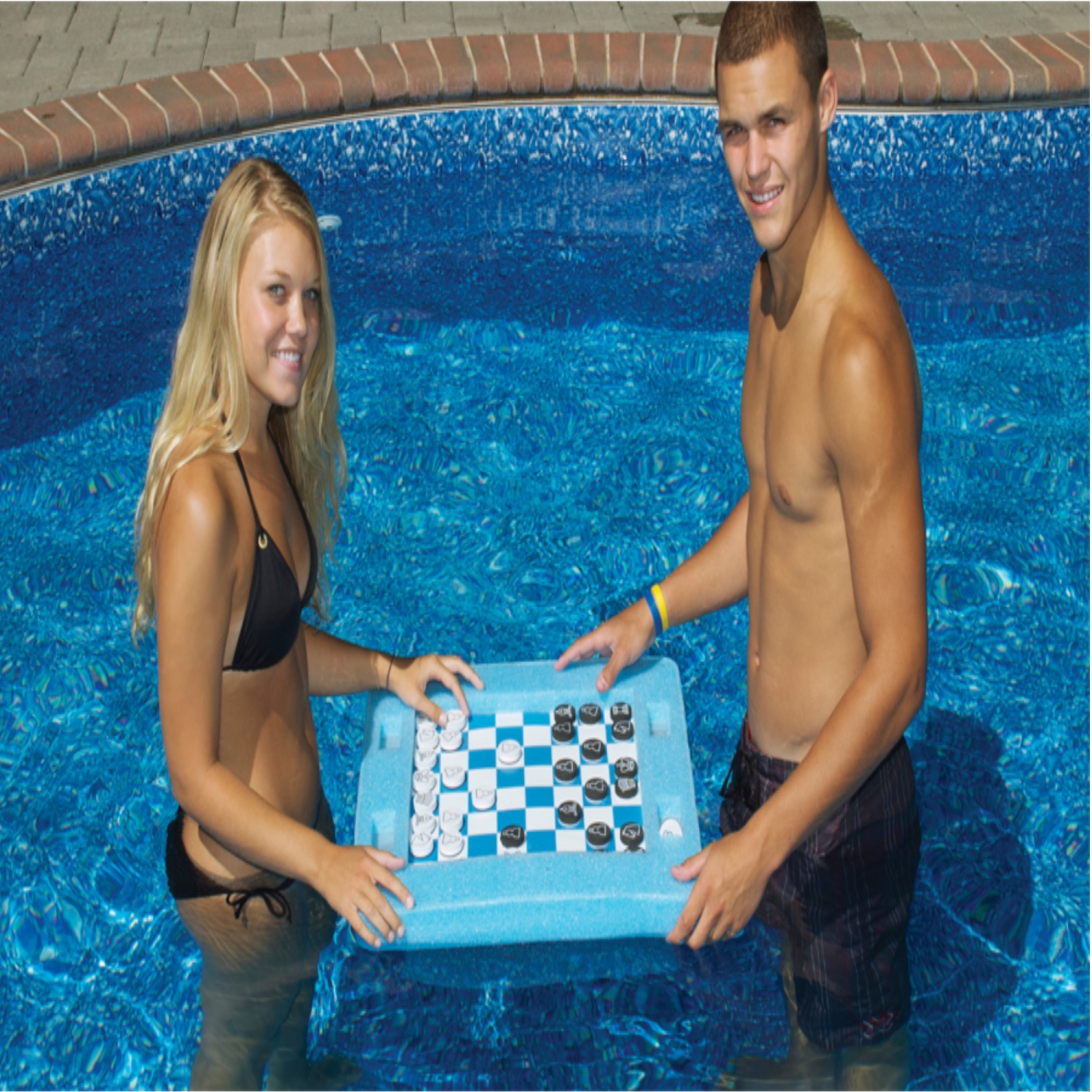 20" Blue and White Floating Checkers and Backgammon Swimming Pool Board Game Combo