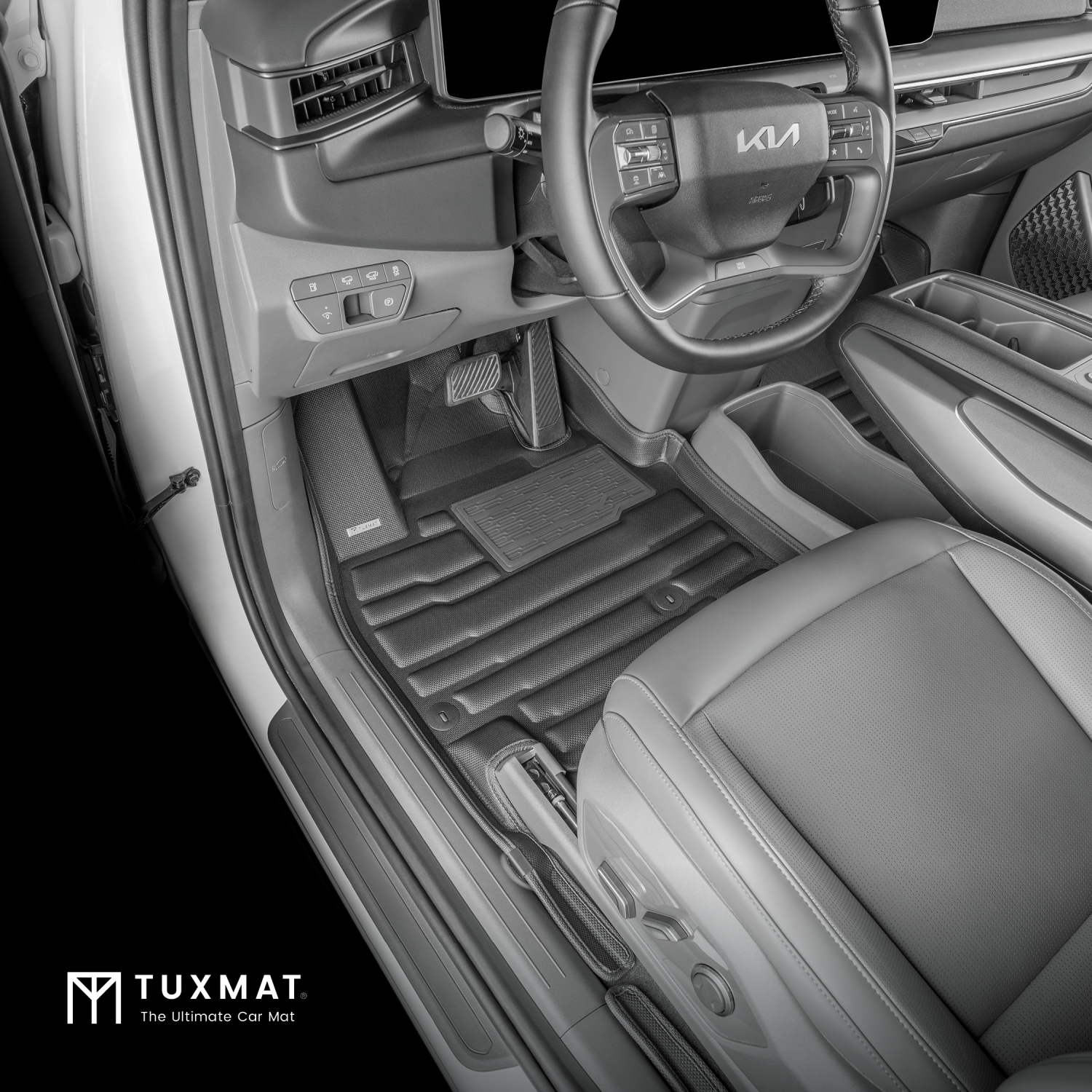 Tapis TuxMat - Pour les modèles 2024-2026 à 7 places EV9 de Kia - Tapis d'auto sur mesure - Couverture maximale, toutes saisons, mesuré au laser -