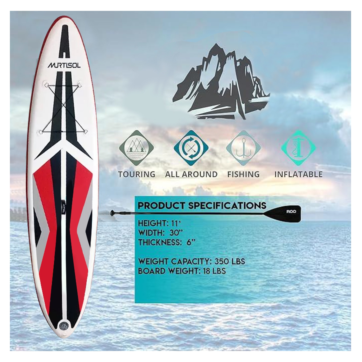 11FT Inflatable Stand up Paddle Board Ultra-Thick Durable PVC w/Premium SUP Accessories & Carry Bag |upgraded paddle boards w/ 3 Fish Fin for