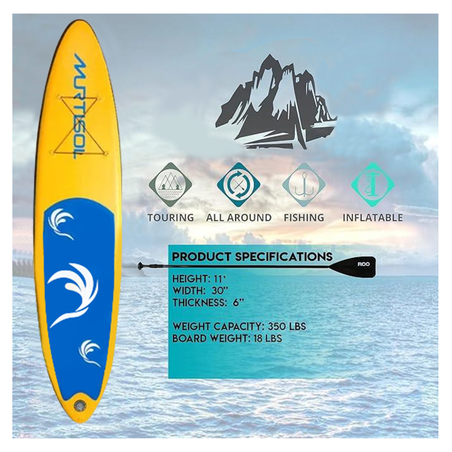 11FT Inflatable Stand up Paddle Board Ultra-Thick Durable PVC w/Premium SUP Accessories & Carry Bag |upgraded paddle boards w/ 3 Fish Fin for