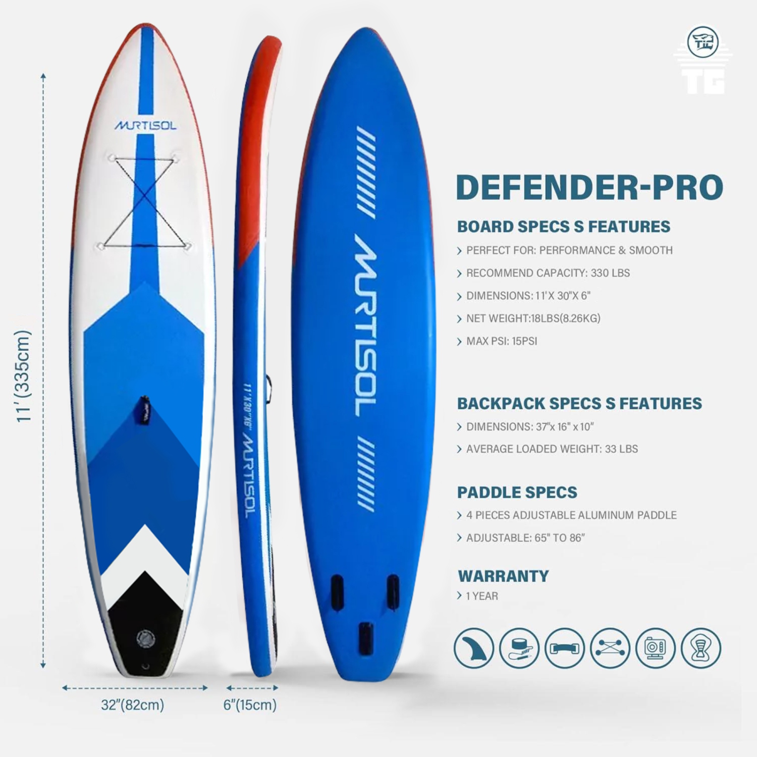 11FT Inflatable Stand up Paddle Board Ultra-Thick Durable
