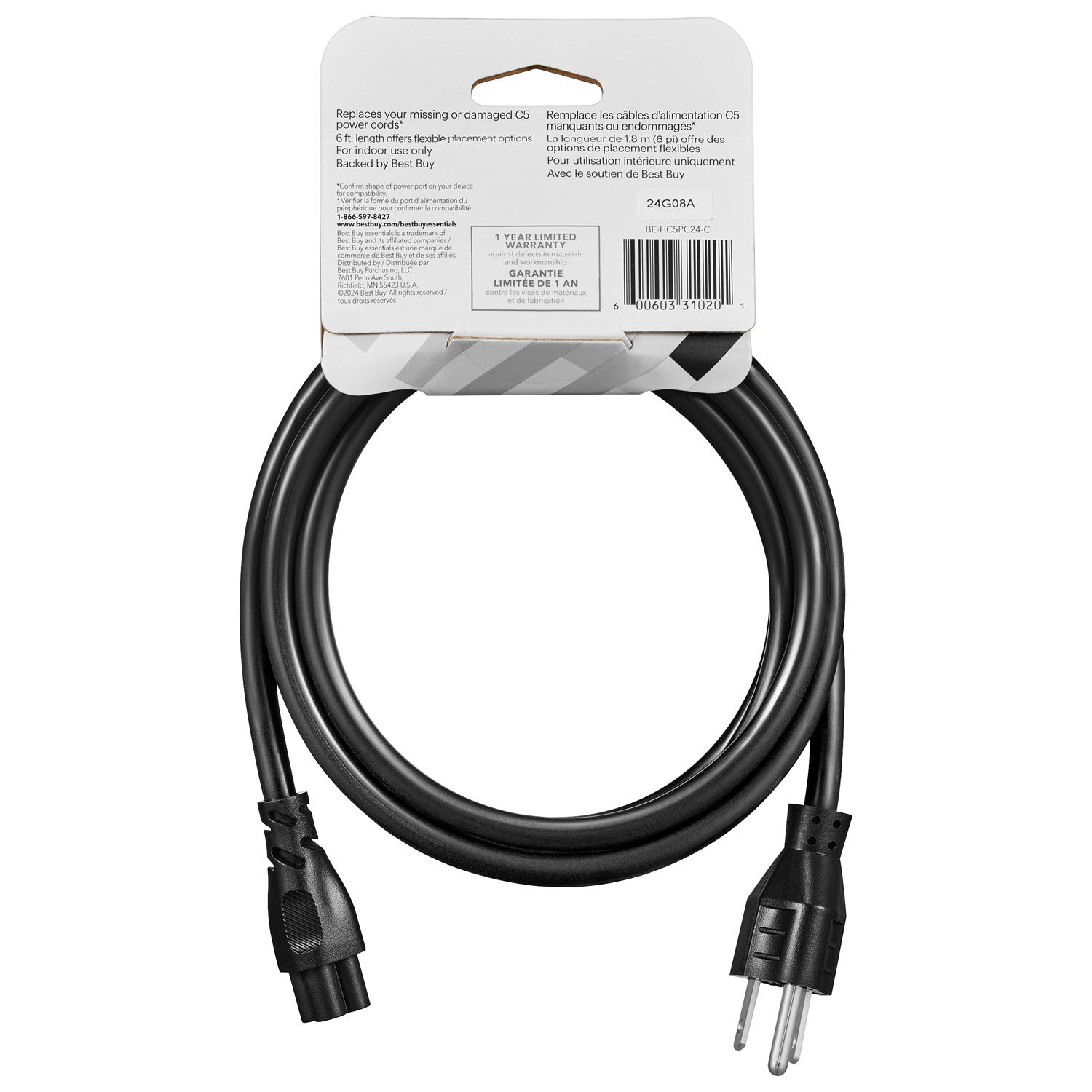 Cordon d'alimentation Clover Leaf C5 de Best Buy Essentials 2 m (BE-HC5PC24-C) - Noir