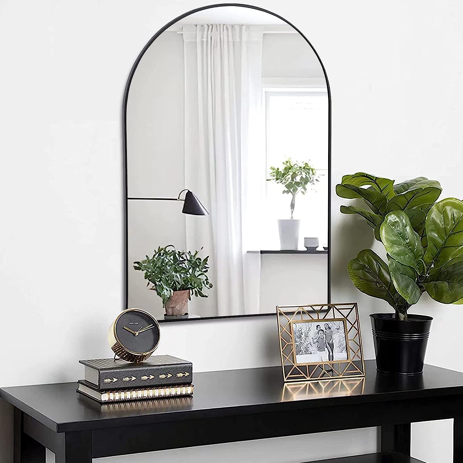 KOSSMAI 30"X 20" Arch Wall Mirror with Metal Frame for Living Room Bathroom Bed Room Entry - Black