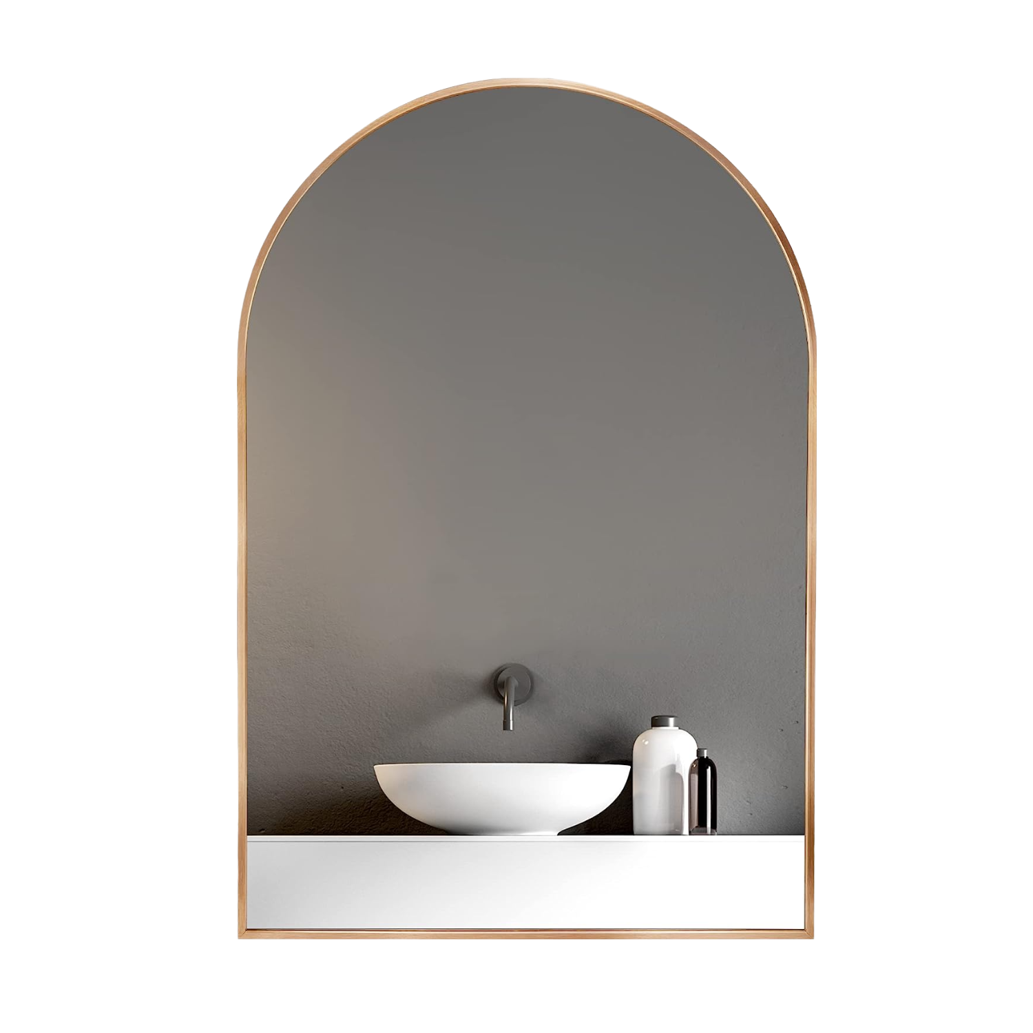 KOSSMAI 30"X 20" Arch Wall Mirror with Metal Frame for Living Room Dining Room Bathroom Entry - Gold