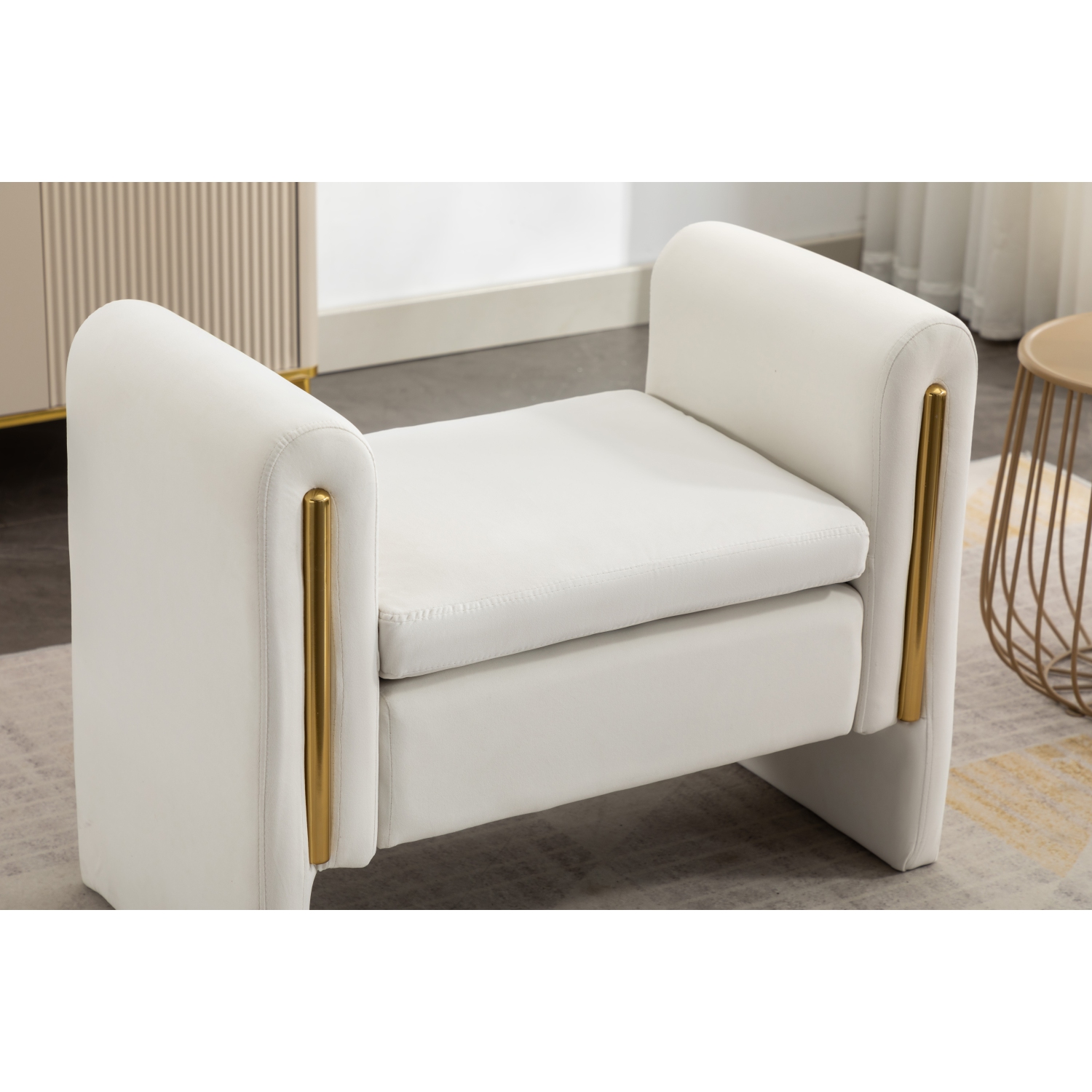KOSSMAI 33" Velvet Fabric Bench Ottoman For Living Room Entry Bedroom - Ivory