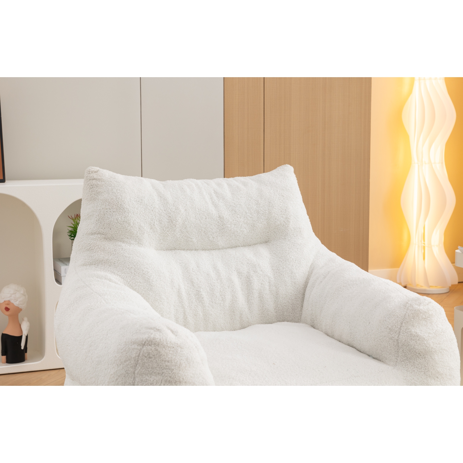 KOSSMAI Teddy Fabric Bean Bag Chair with Memory Foam for Living Room Bed Room - Ivory