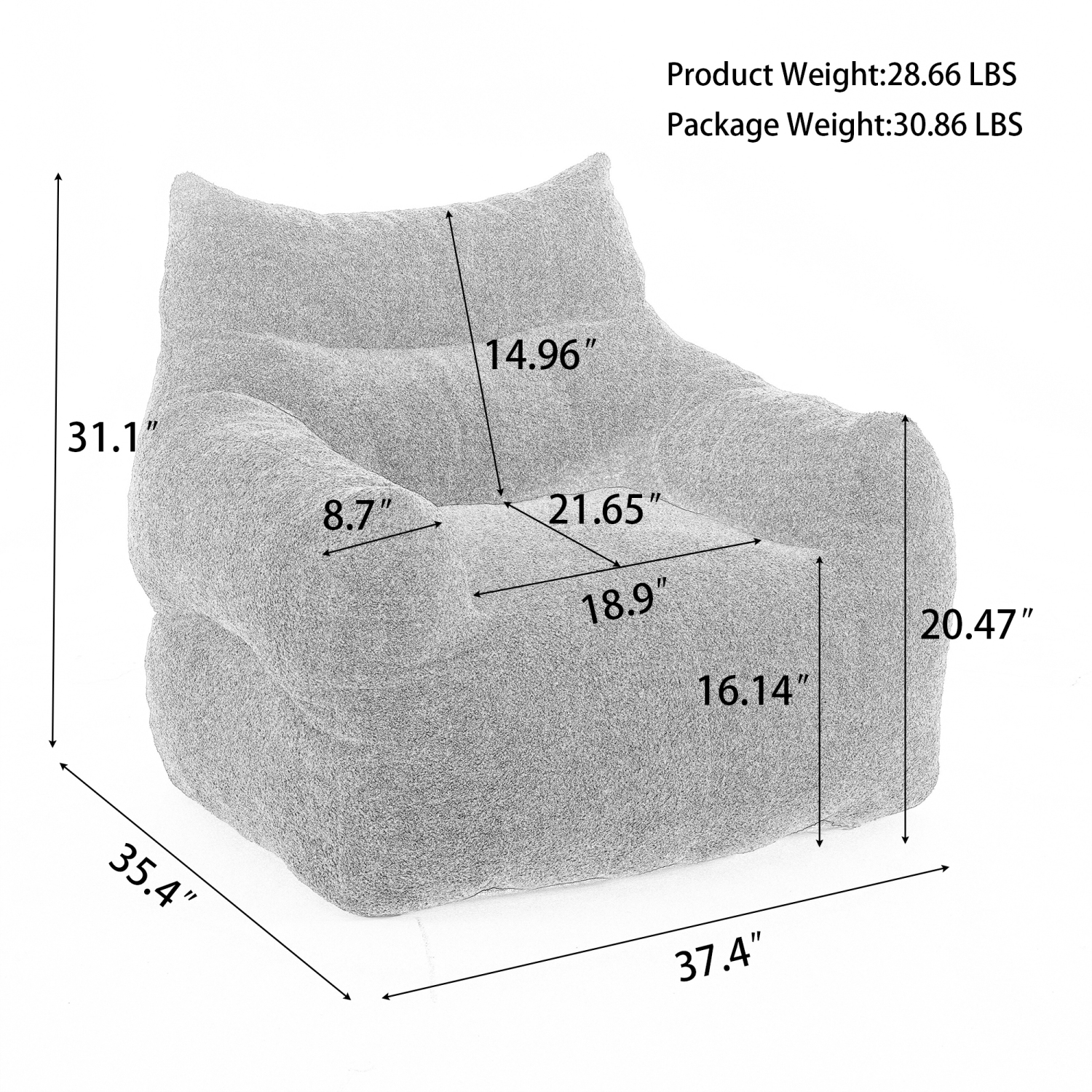 KOSSMAI Teddy Fabric Bean Bag Chair with Memory Foam for Living Room Bed Room - Ivory