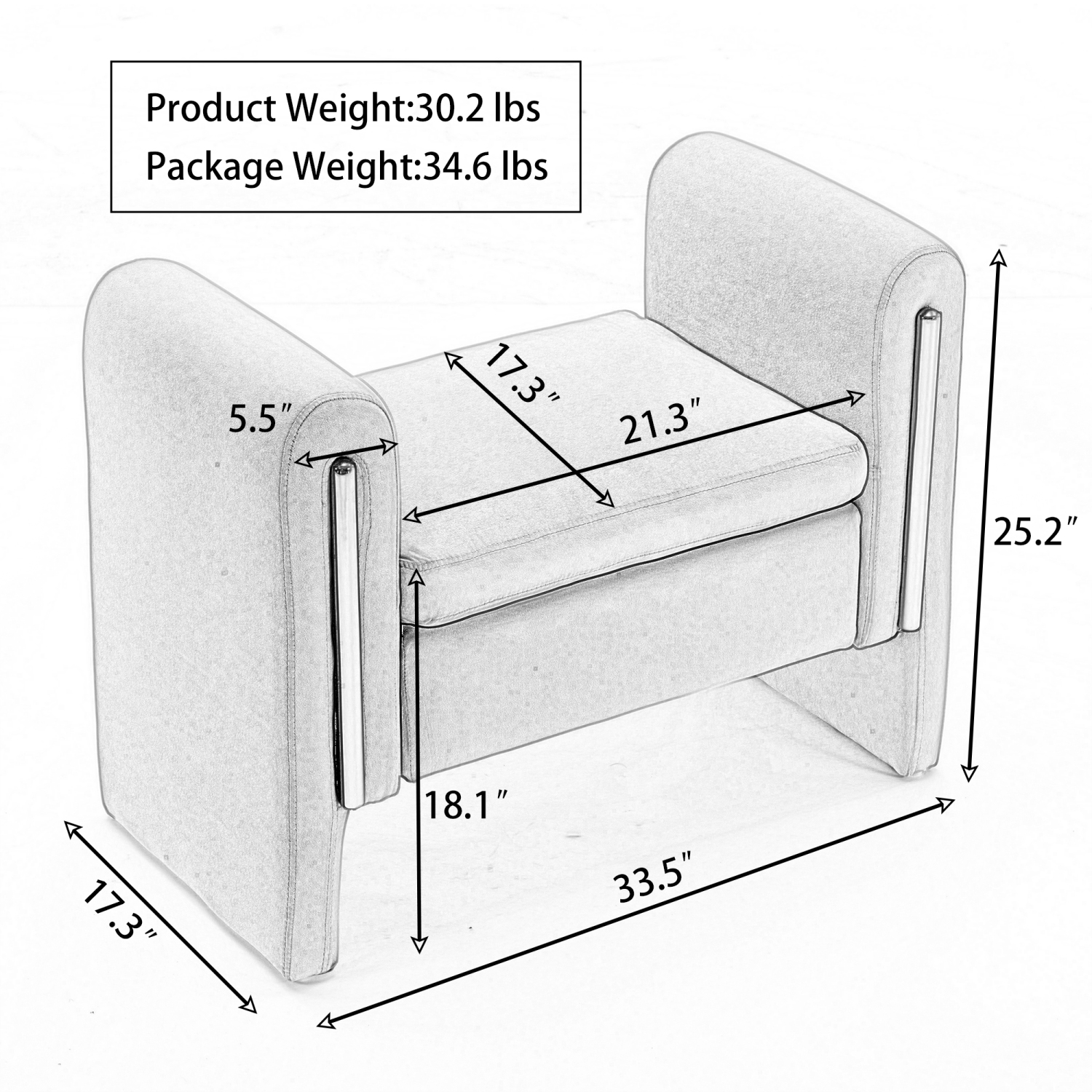 Banc en velours de 33 po de KOSMAI pour chambre d'entrée de salon - Brun