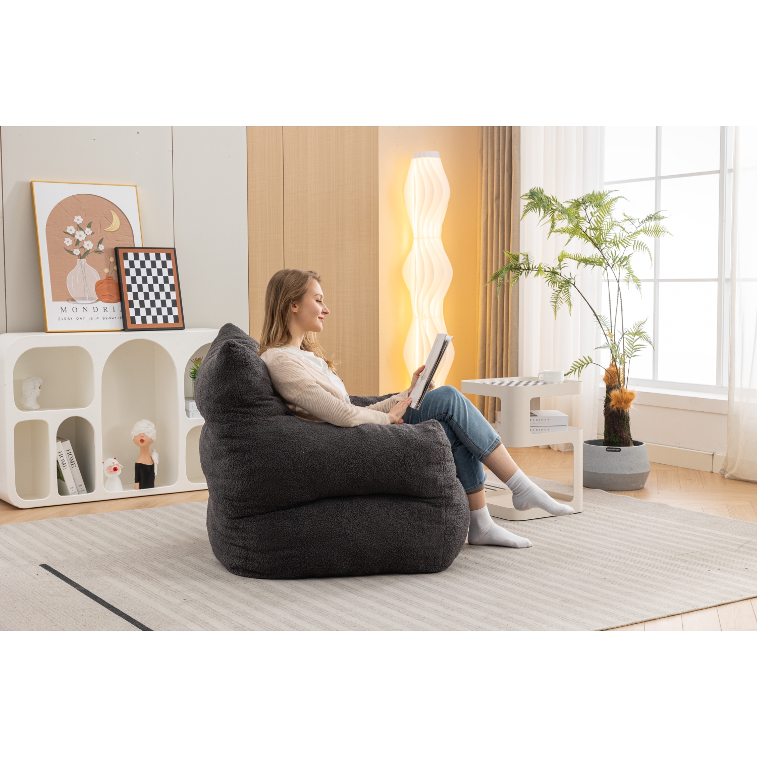 Fauteuil poire en tissu Teddy de KOSMAI avec mousse à mémoire pour le salon - Gris