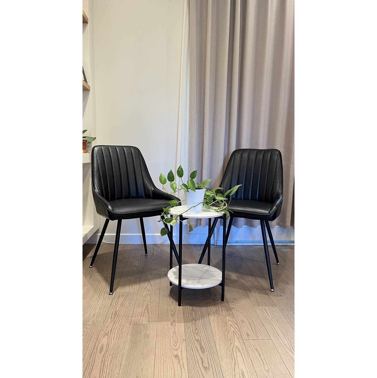 KOSSMAI Round 2-Layer Stone End Side Coffee Table with Metal Legs for Living Room Bed Room Entry Sofa - White/Black