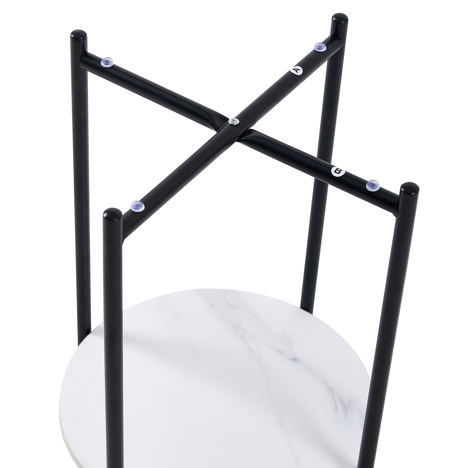 KOSSMAI Round 2-Layer Stone End Side Coffee Table with Metal Legs for Living Room Bed Room Entry Sofa - White/Black