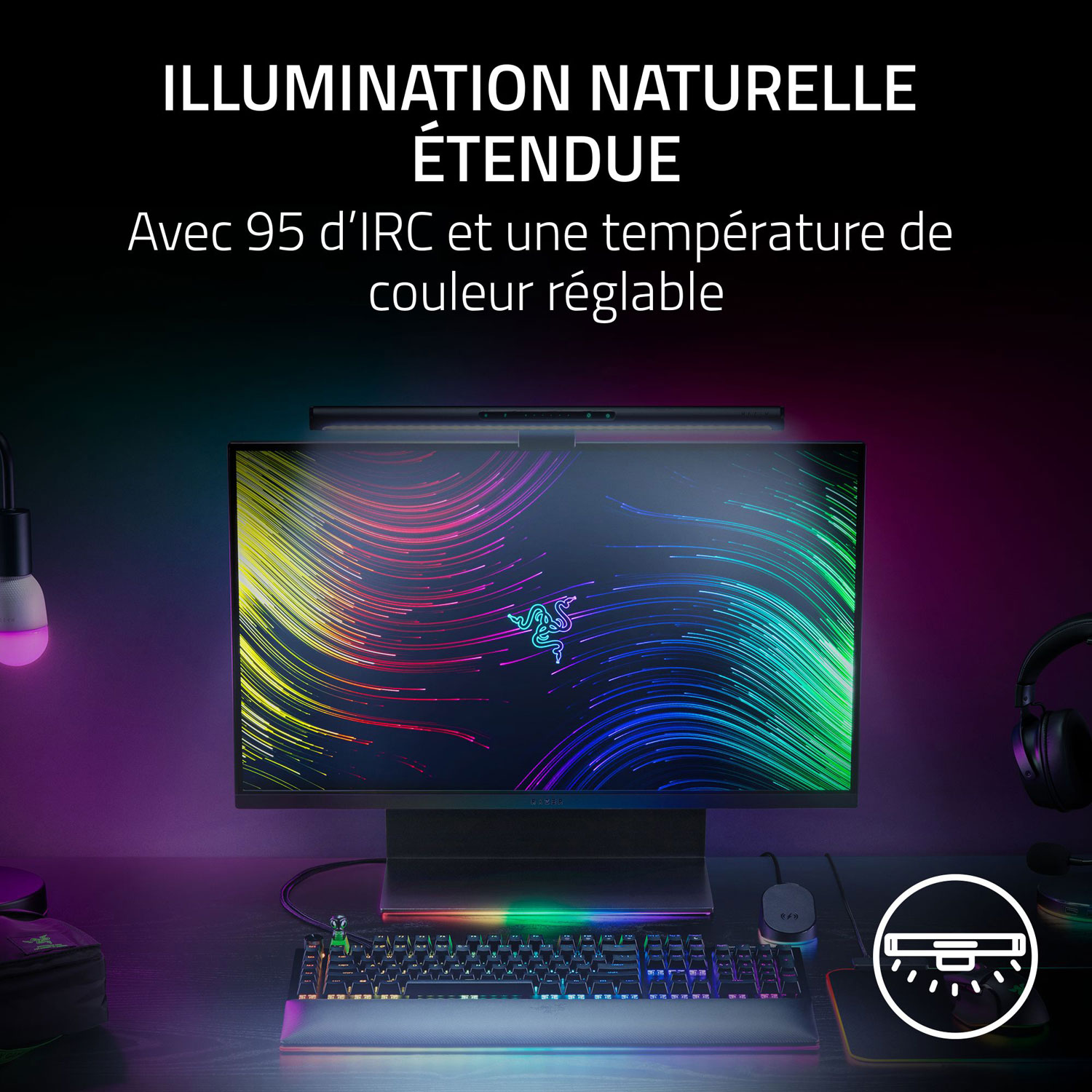 Barre lumineuse ultralarge à éclairage naturel pour moniteur IRC 95 Aether de Razer - Noir