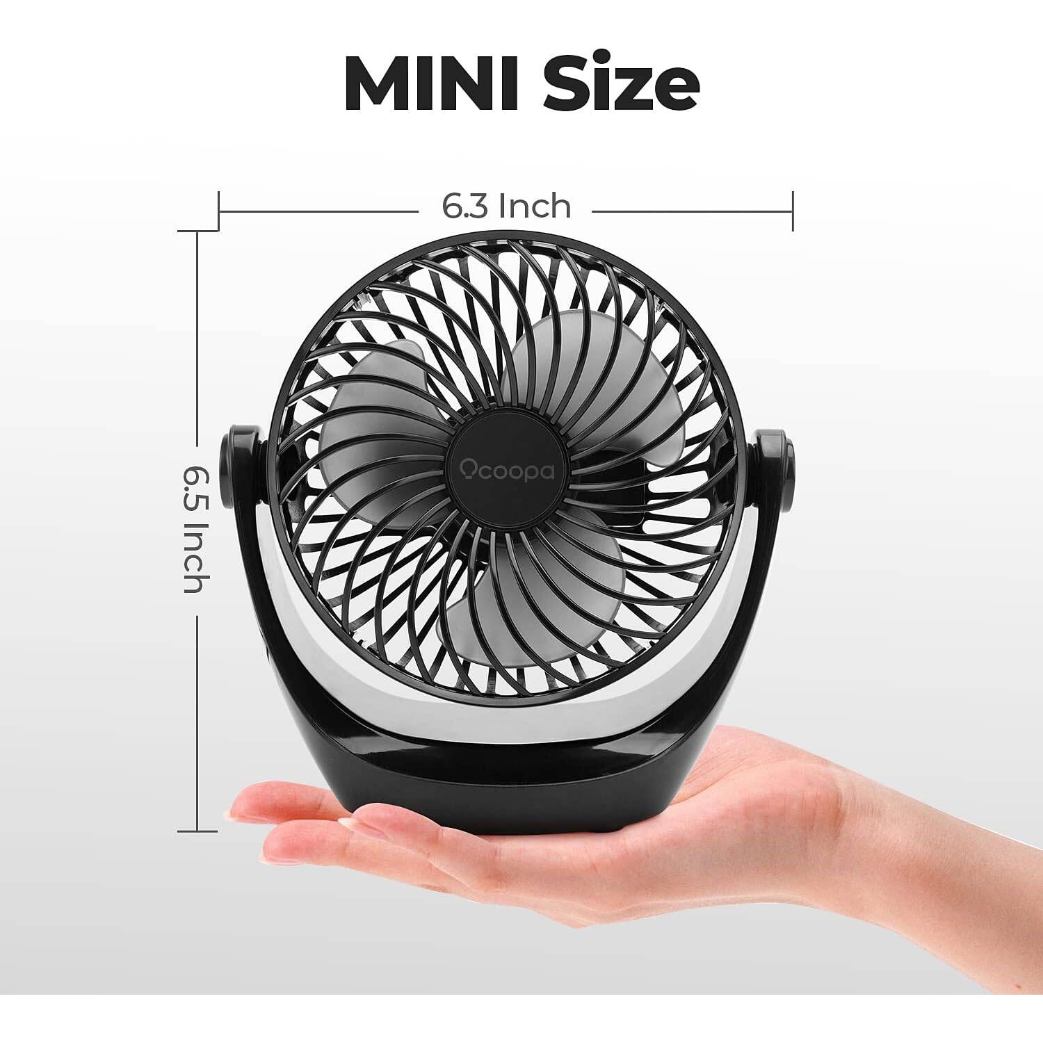 Small USB Desk Fan Table Fan 5'' with Strong Airflow, Portable Cooling Mini Fan 3 Speed, 360°Rotatable Head for Office Home Desktop, Black