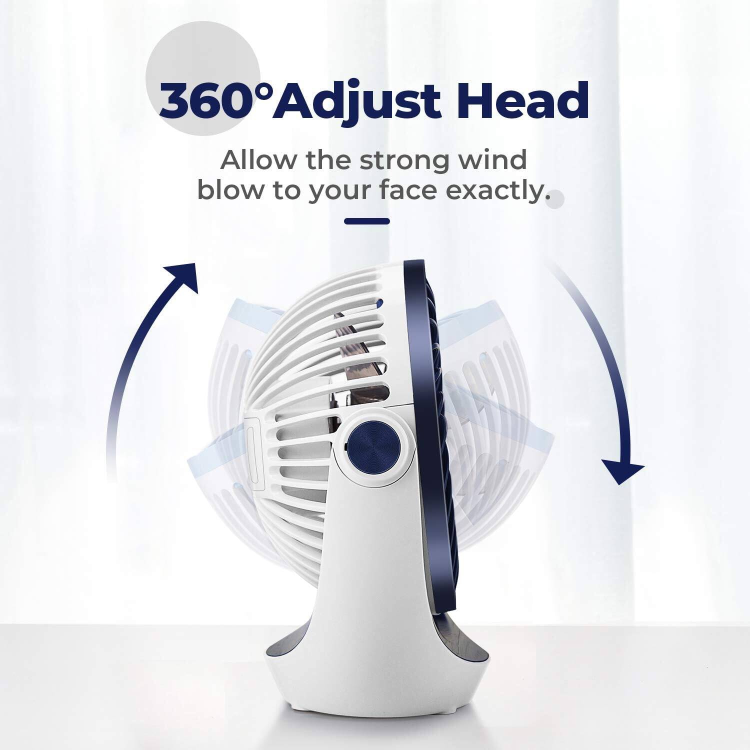 Small USB Desk Fan Table Fan 5'' with Strong Airflow, Portable Cooling Mini Fan 3 Speed, 360°Rotatable Head for Office Home Desktop, Blue