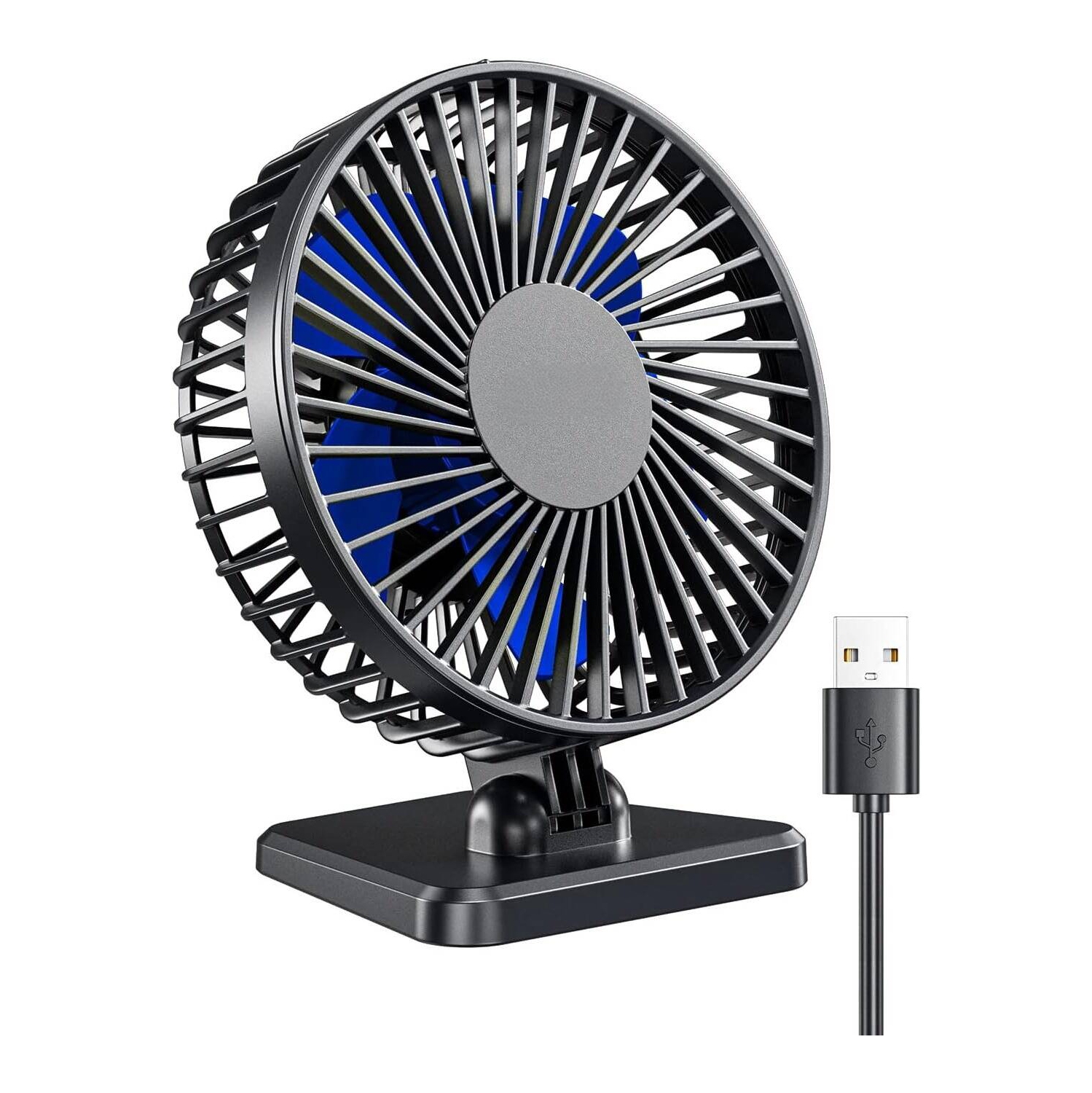 USB Desk Fan, Portable Quiet 3 Speeds Wind Desktop Personal Fan, Adjustment Mini Fan Table Fan for Better Cooling, Office Home Indoor Outdoor, Blue