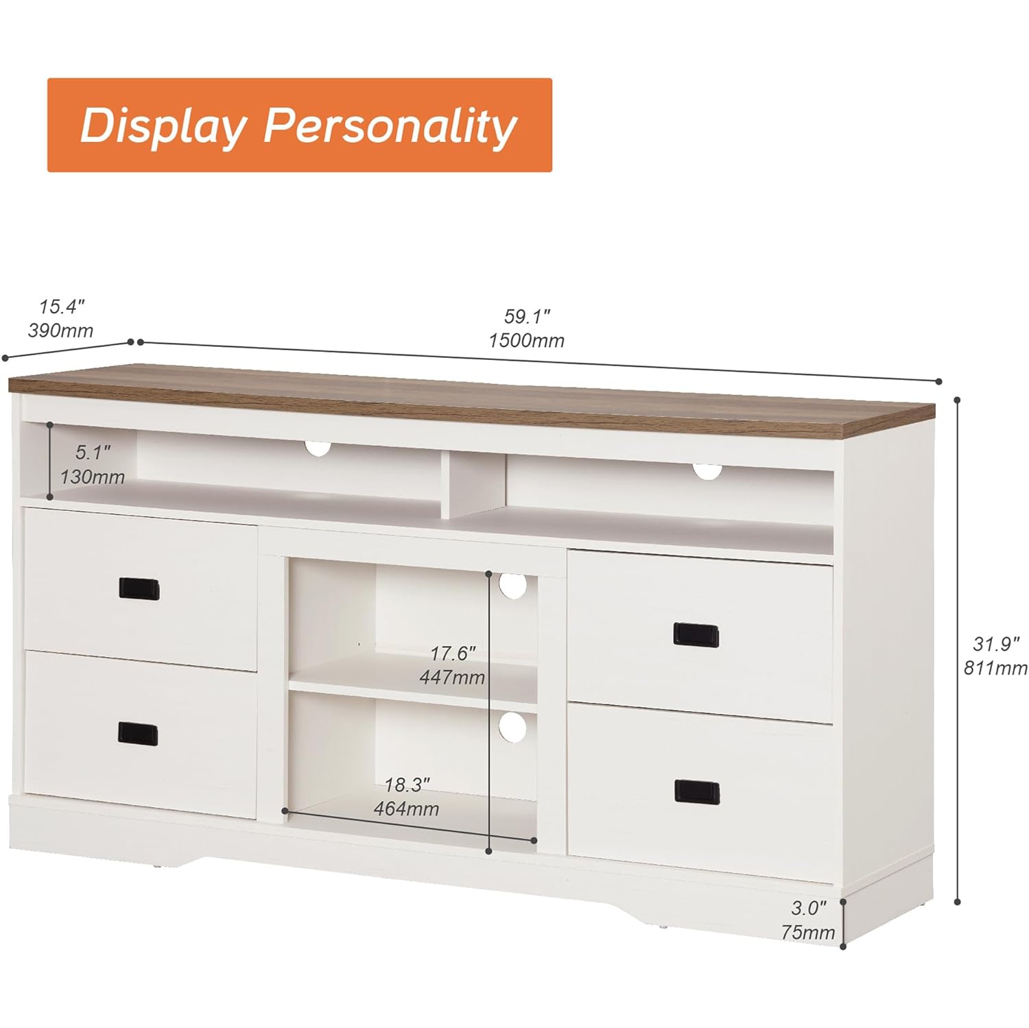 WAMPAT Sideboard Buffet Cabinet,59" Wood Coffee Bar Cabinets with 4 Drawers and Open Storage, Modern Accent Cabinet Buffet Table for Dining Living