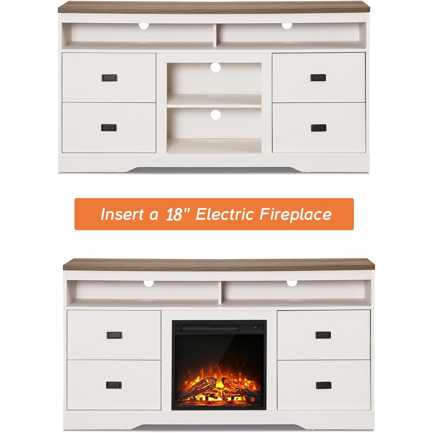 WAMPAT Sideboard Buffet Cabinet,59" Wood Coffee Bar Cabinets with 4 Drawers and Open Storage, Modern Accent Cabinet Buffet Table for Dining Living