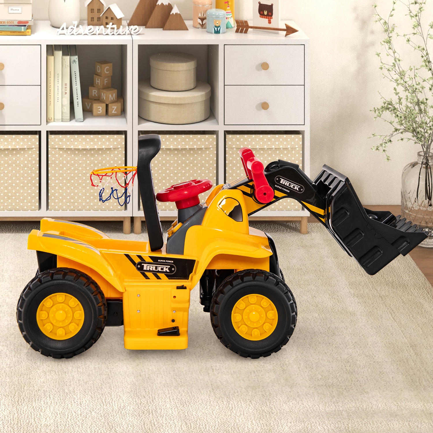 Camion jouet porteur électrique à bulldozer 6&nbsp;V de Costway avec godet réglable pour enfants