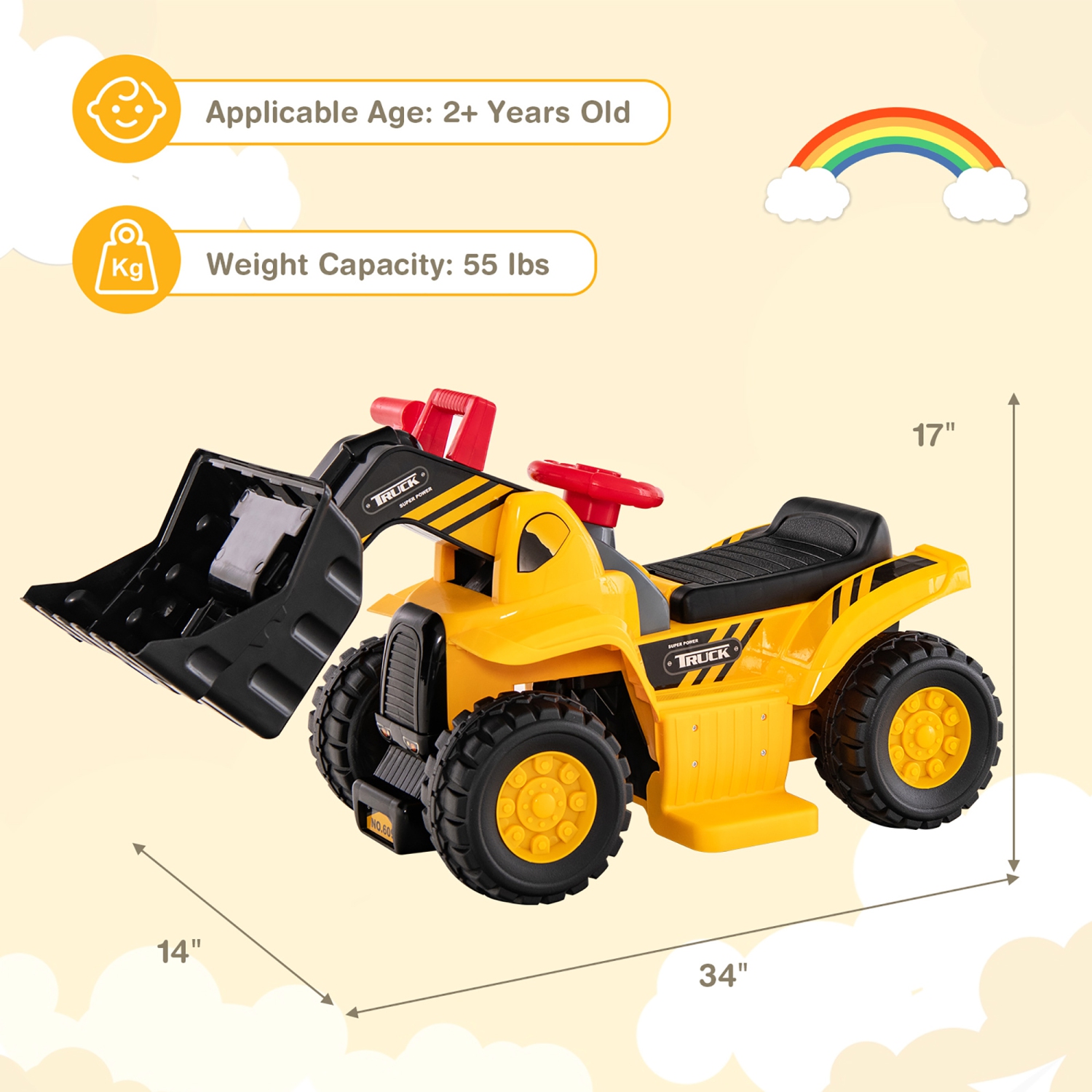 Camion jouet porteur électrique à bulldozer 6&nbsp;V de Costway avec godet réglable pour enfants