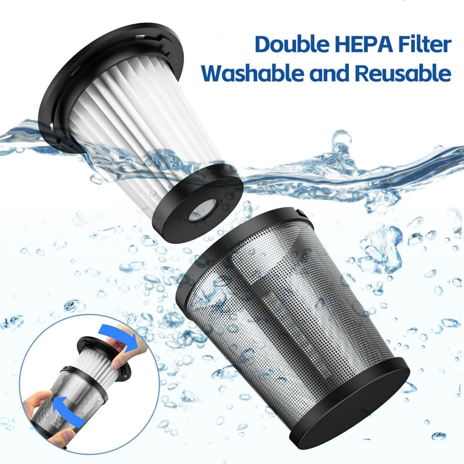 NIERBO Handheld Vacuum Cordless, Car Vacuum Portable Rechargeable 9500PA, with LED Light Multi Accessories Storage Bag, Silver