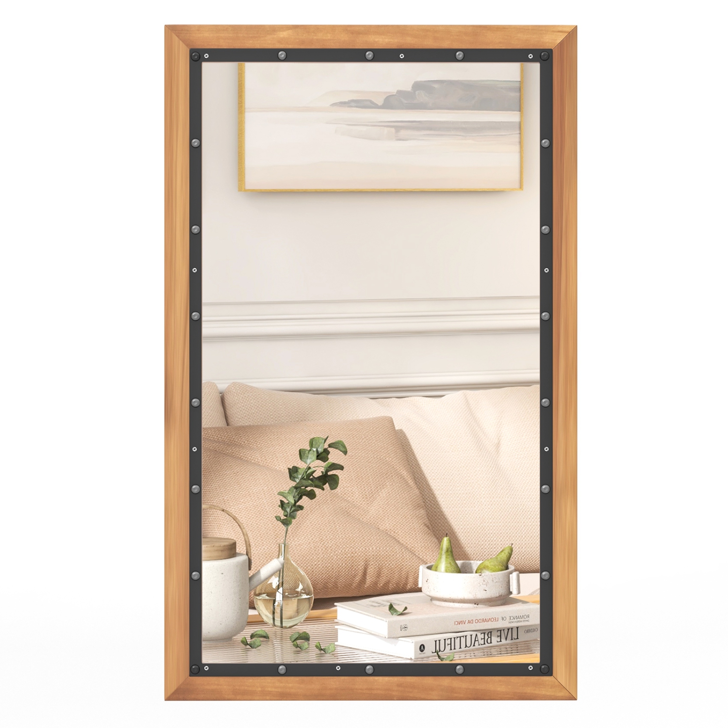 Costway 22" x 36" Rectangular Wall Mount Hanging Mirror Wood Framed Farmhouse Decor