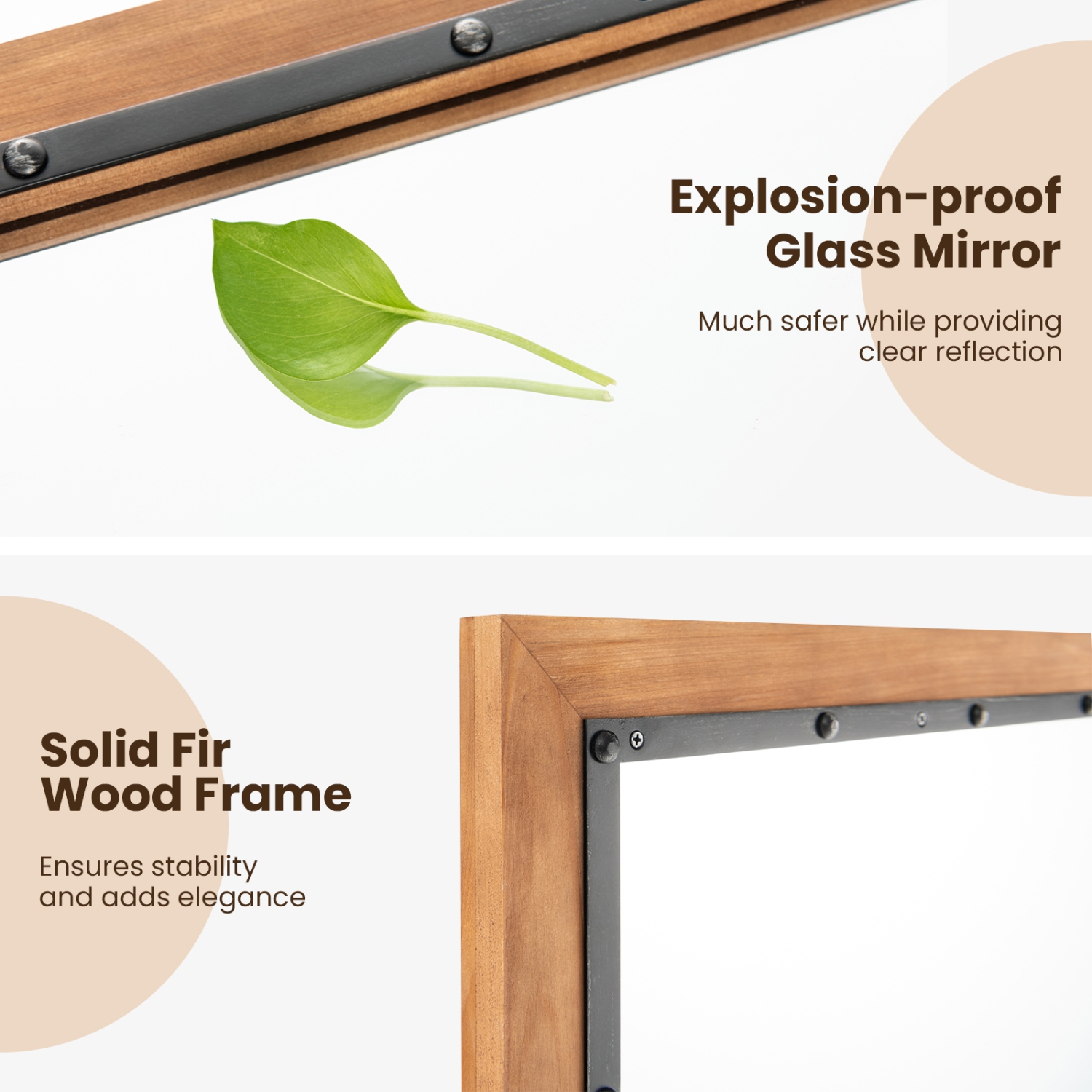 Costway 22" x 36" Rectangular Wall Mount Hanging Mirror Wood Framed Farmhouse Decor