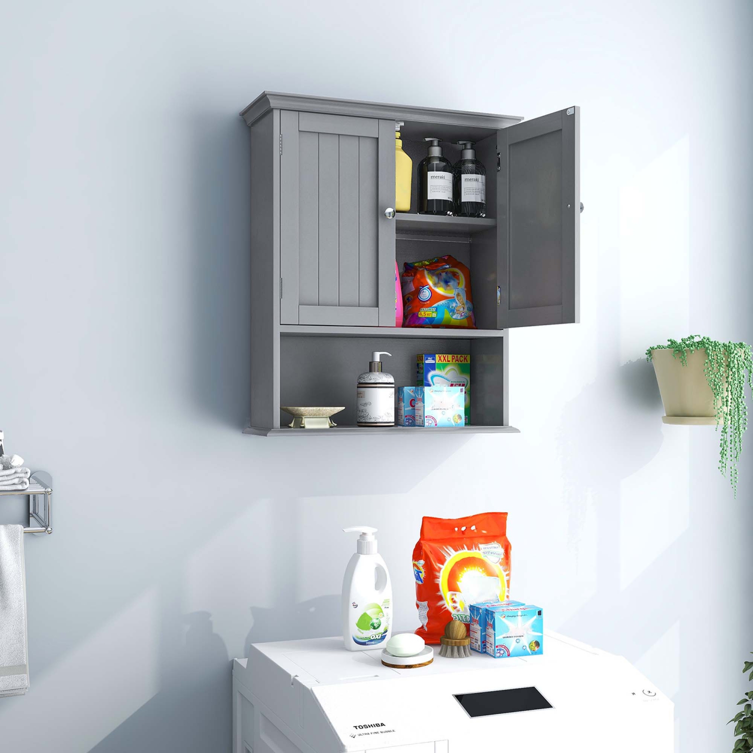 Costway Bathroom Wall Cabinet Medicine Storage Organizer with Adjustable Shelf & 2 Doors