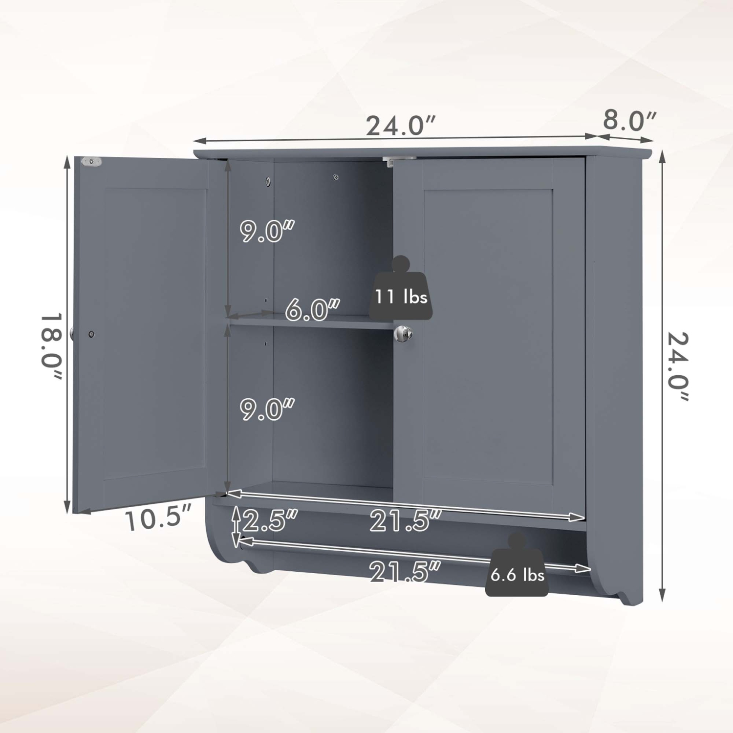 Armoire de rangement murale pour salle de bain de Costway avec porte-serviette brun/gris