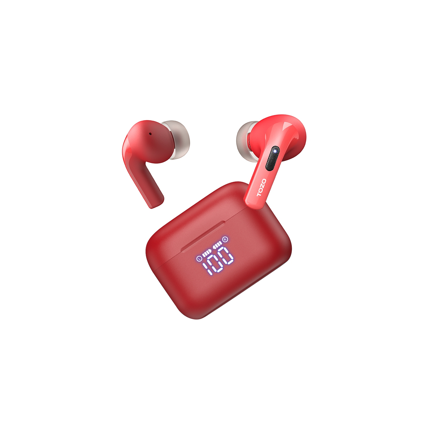 TOZO T20 Wireless Earbuds Bluetooth Headphones with LED Digital Display Built-in Mics Call Noise Cancelling -Red