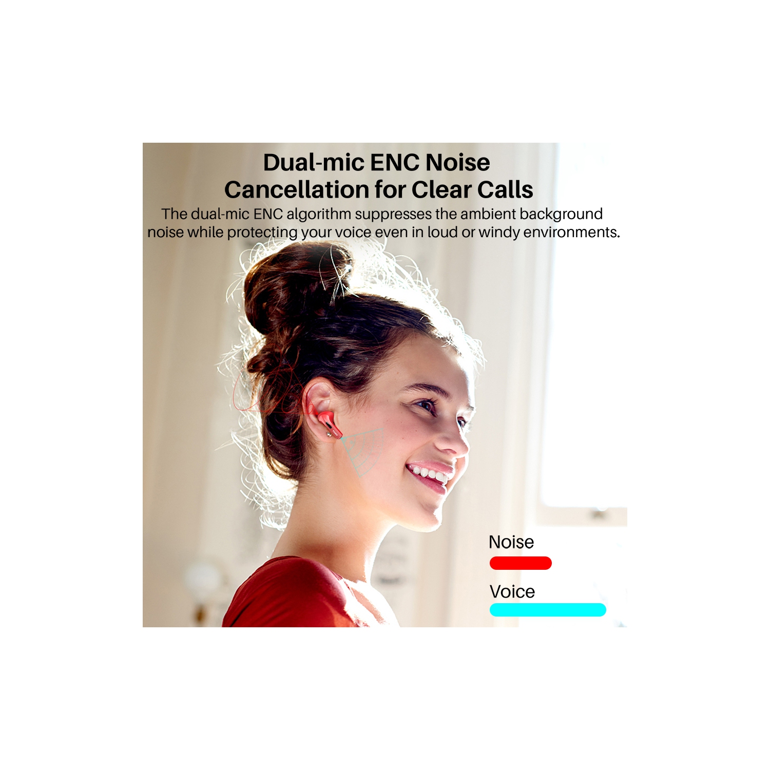 TOZO T20 Wireless Earbuds Bluetooth Headphones with LED Digital Display Built-in Mics Call Noise Cancelling -Red