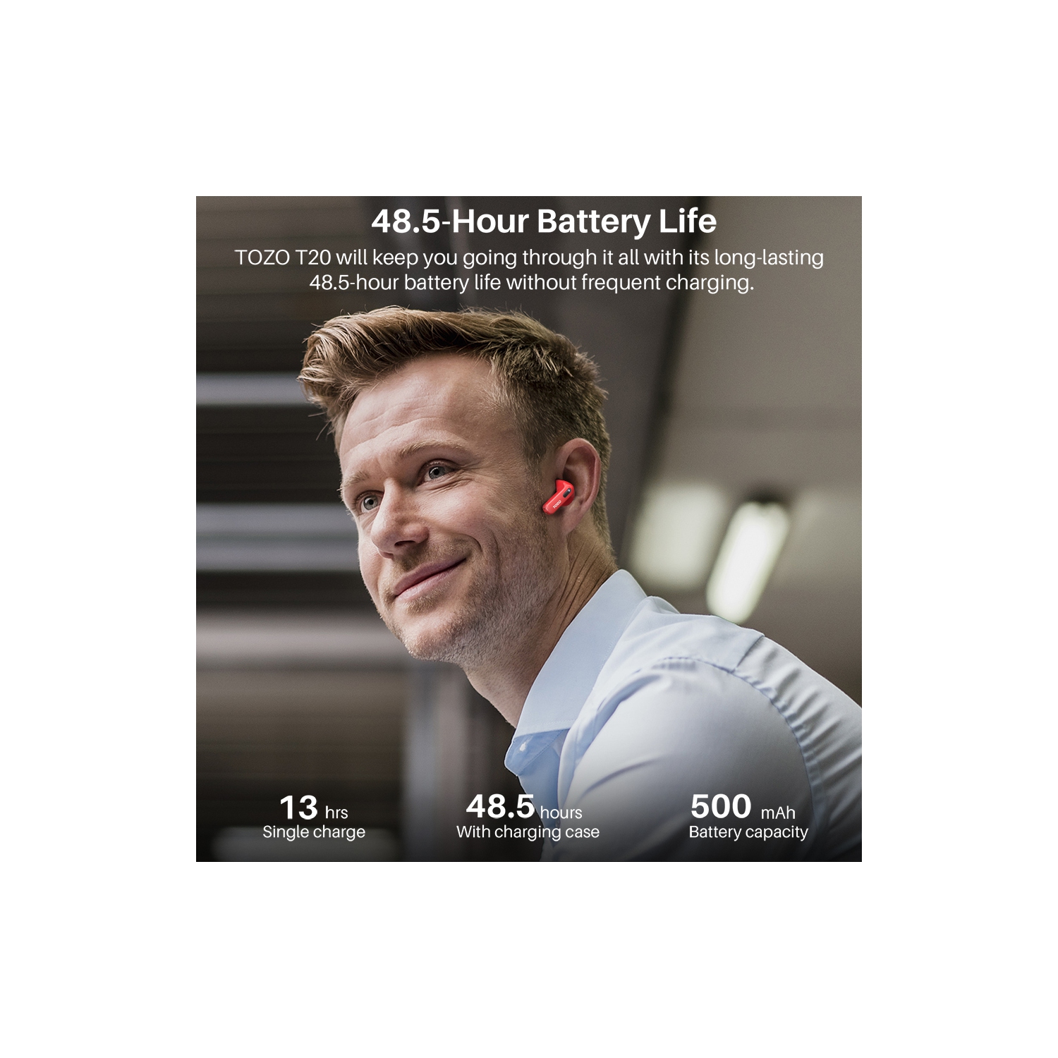 TOZO T20 Wireless Earbuds Bluetooth Headphones with LED Digital Display Built-in Mics Call Noise Cancelling -Red