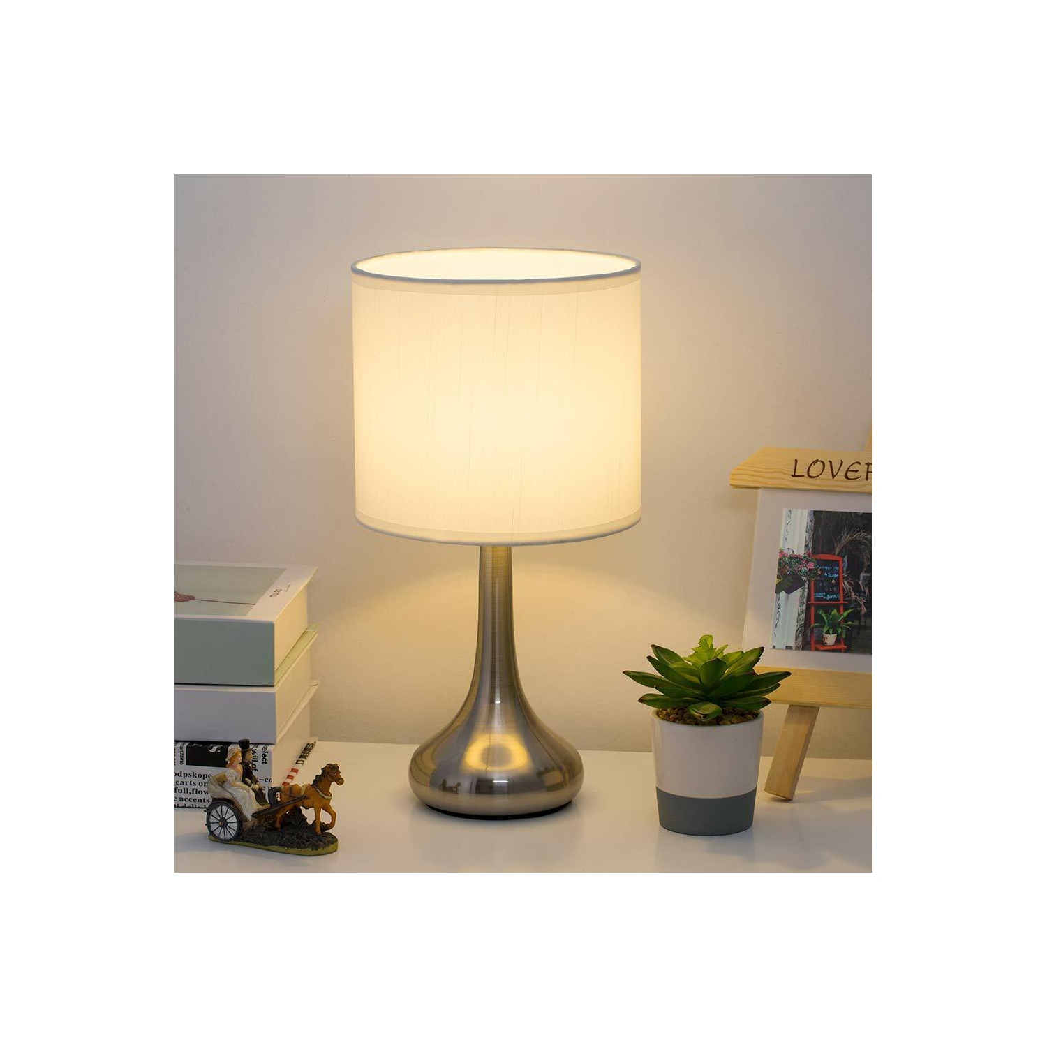 Modern Night Stand Bedside Lamp Living Room/Bedroom Night Stand with Brushed Nickel Base