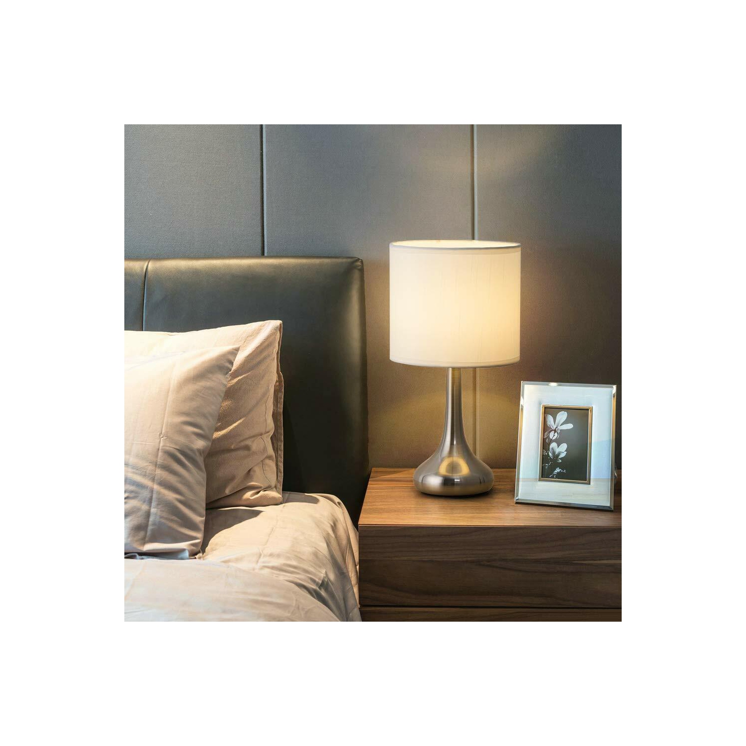 Modern Night Stand Bedside Lamp Living Room/Bedroom Night Stand with Brushed Nickel Base