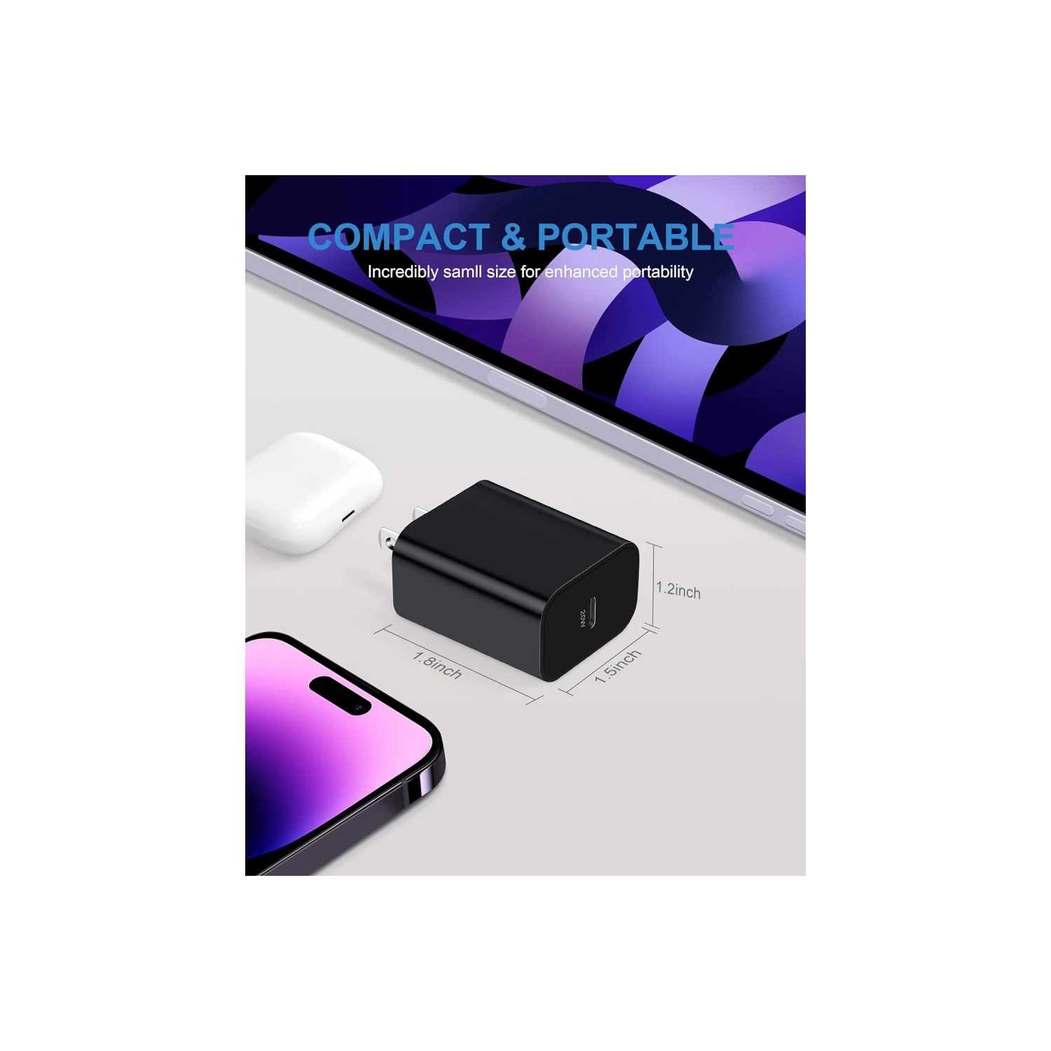 Bloc de chargement USB-C de 20 W - Chargeur mural USB-C à chargement rapide Adaptateur d'alimentation cubique pour iPhone 14/14 Pro/14 Pro