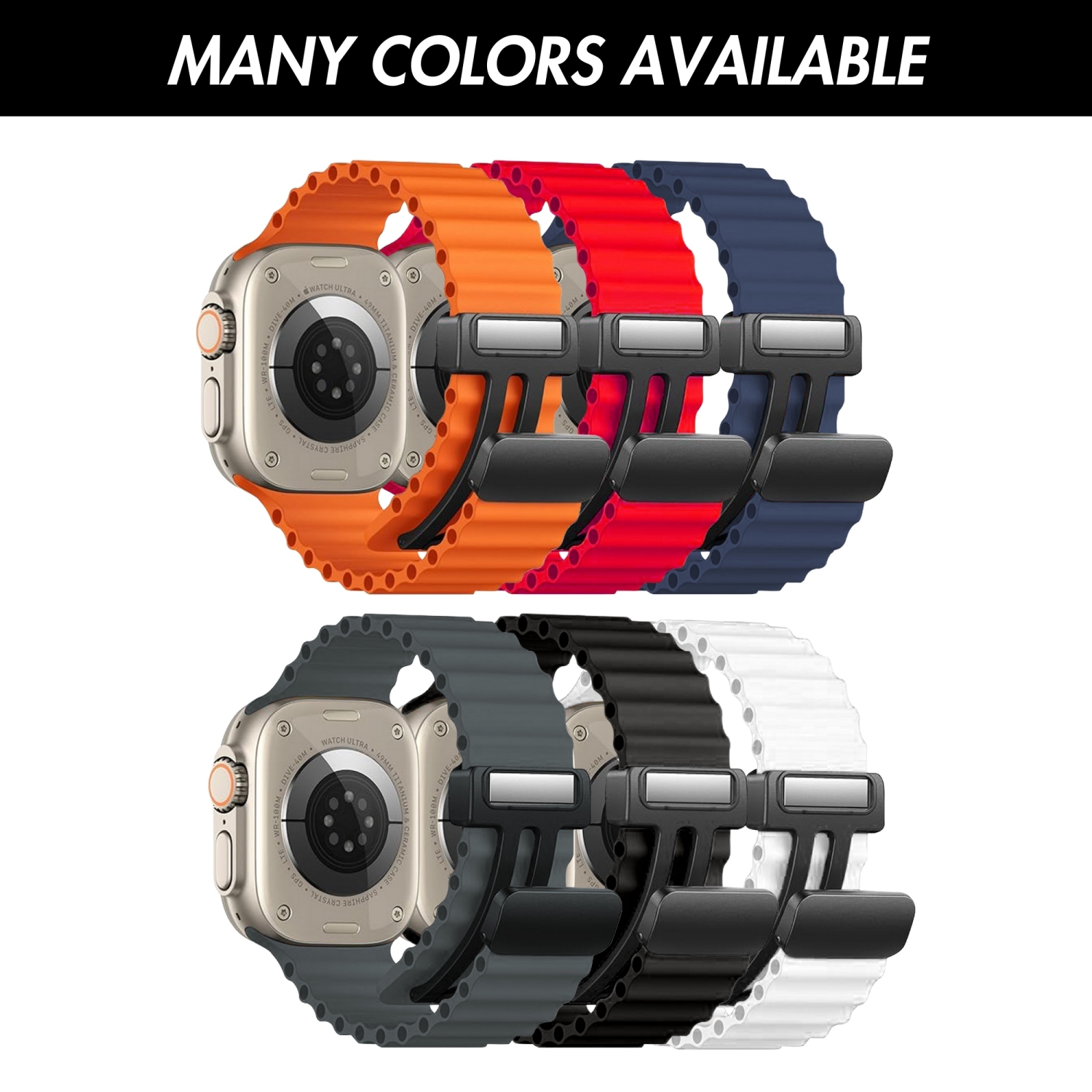 Bracelet ondulé océan en silicone à fermoir magnétique de Bandini pour Apple Watch Band Series 11 10/9/8/7/6/5/4/3/2/1/SE - 42/41/40/38mm - Orange