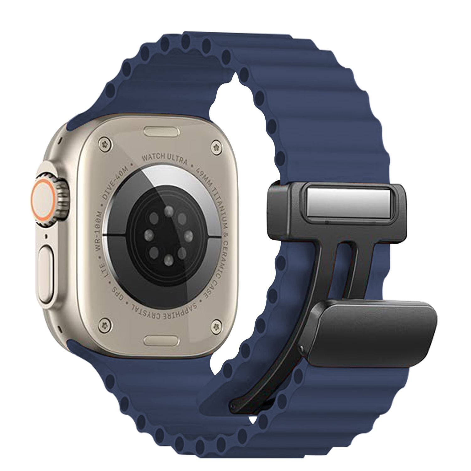 Bracelet ondulé océan en silicone à fermoir magnétique de Bandini pour Apple Watch Band Series 11 10/9/8/7/6/5/4/3/2/1/SE - 42/41/40/38mm - Bleu