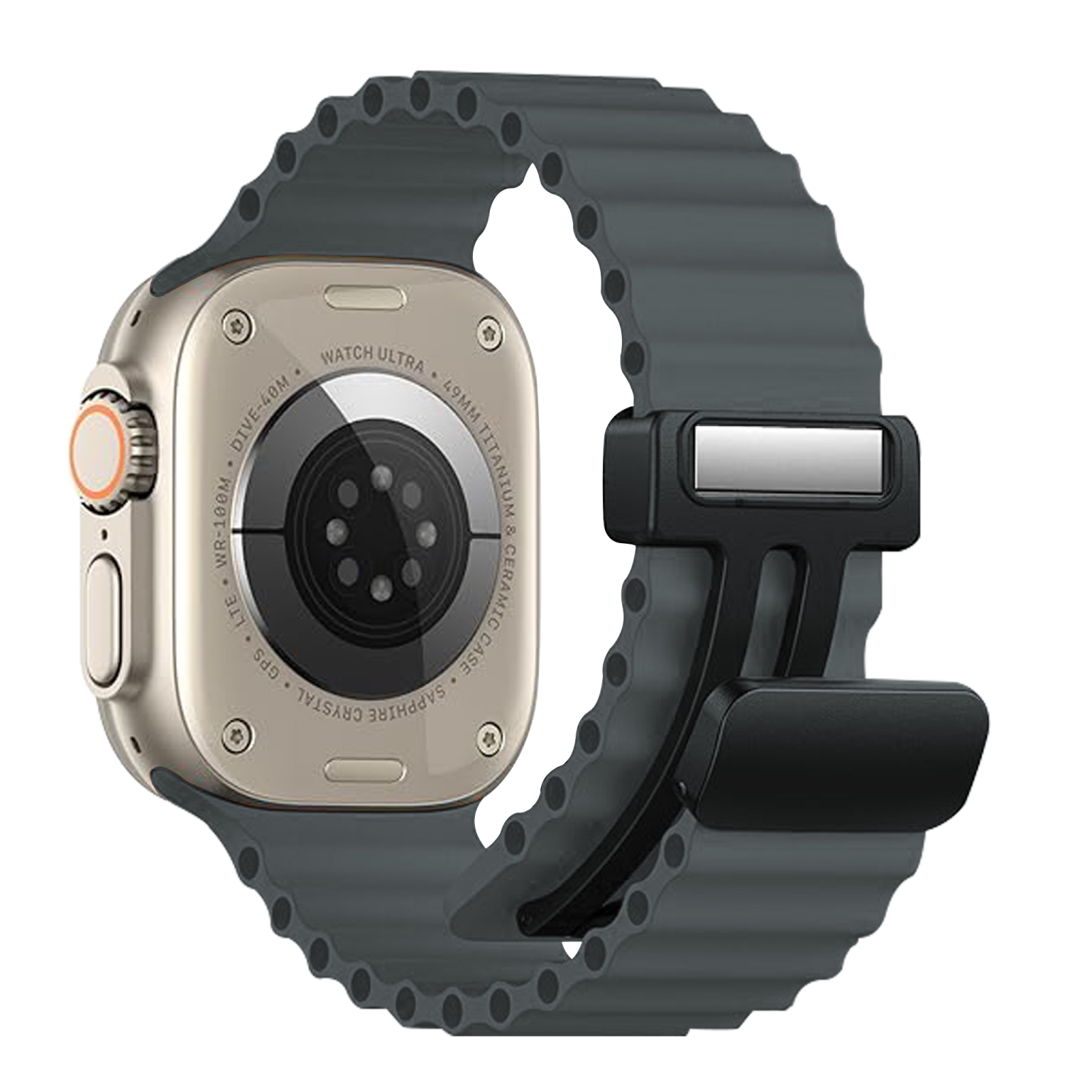 Bracelet ondulé océan en silicone à fermoir magnétique de Bandini pour Apple Watch Band Series 11 10/9/8/7/6/5/4/3/2/1/SE - 42/41/40/38mm - Gris