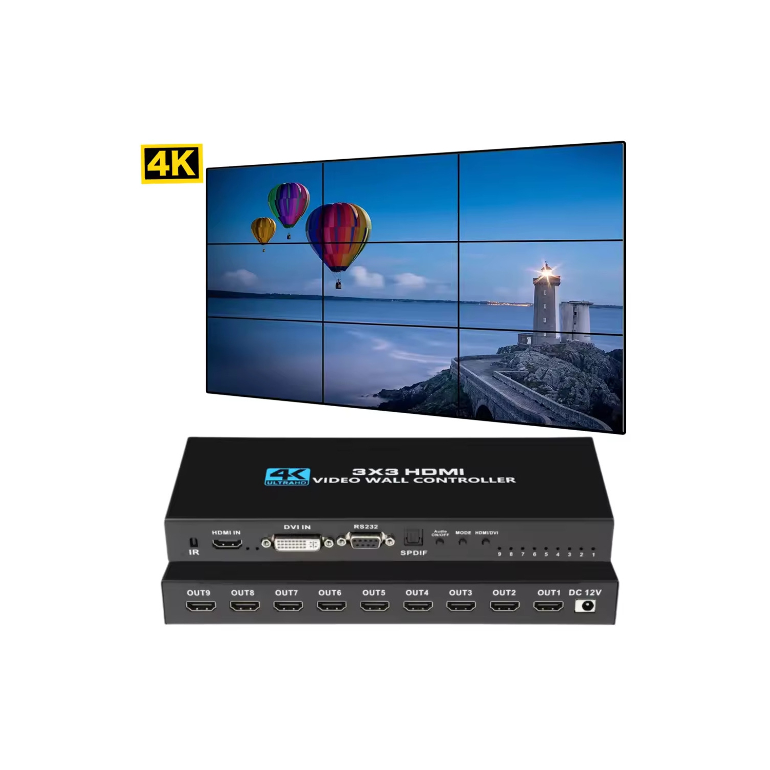 3x3 9 Screen 4K HDMI DVI TV Input 1920x1080 Output Video wall Controller 1X2 1X4 1X3 2x2 2x3 3x2 4X2 2X4 Multi Video Screen Processor Switcher Splicer