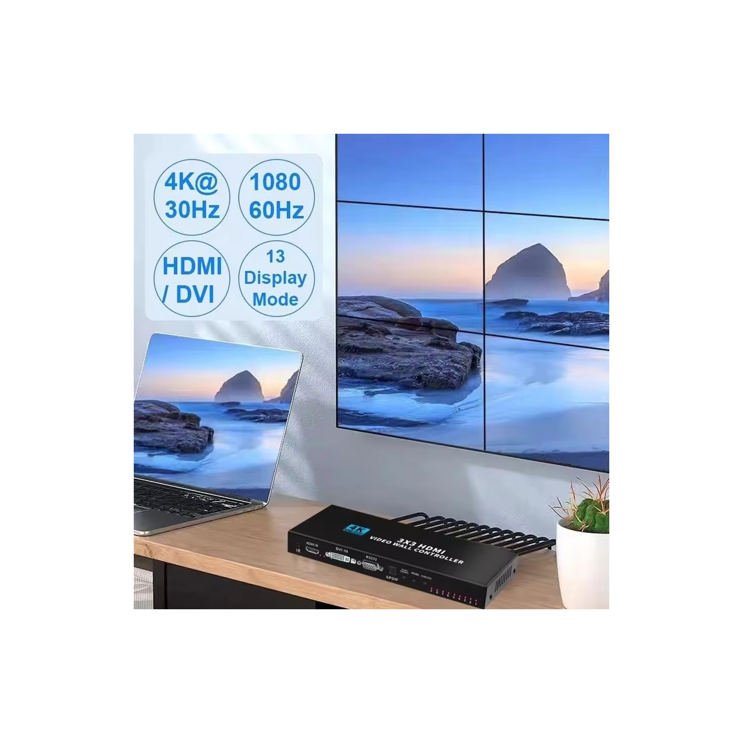 3x3 9 Screen 4K HDMI DVI TV Input 1920x1080 Output Video wall Controller 1X2 1X4 1X3 2x2 2x3 3x2 4X2 2X4 Multi Video Screen Processor Switcher Splicer