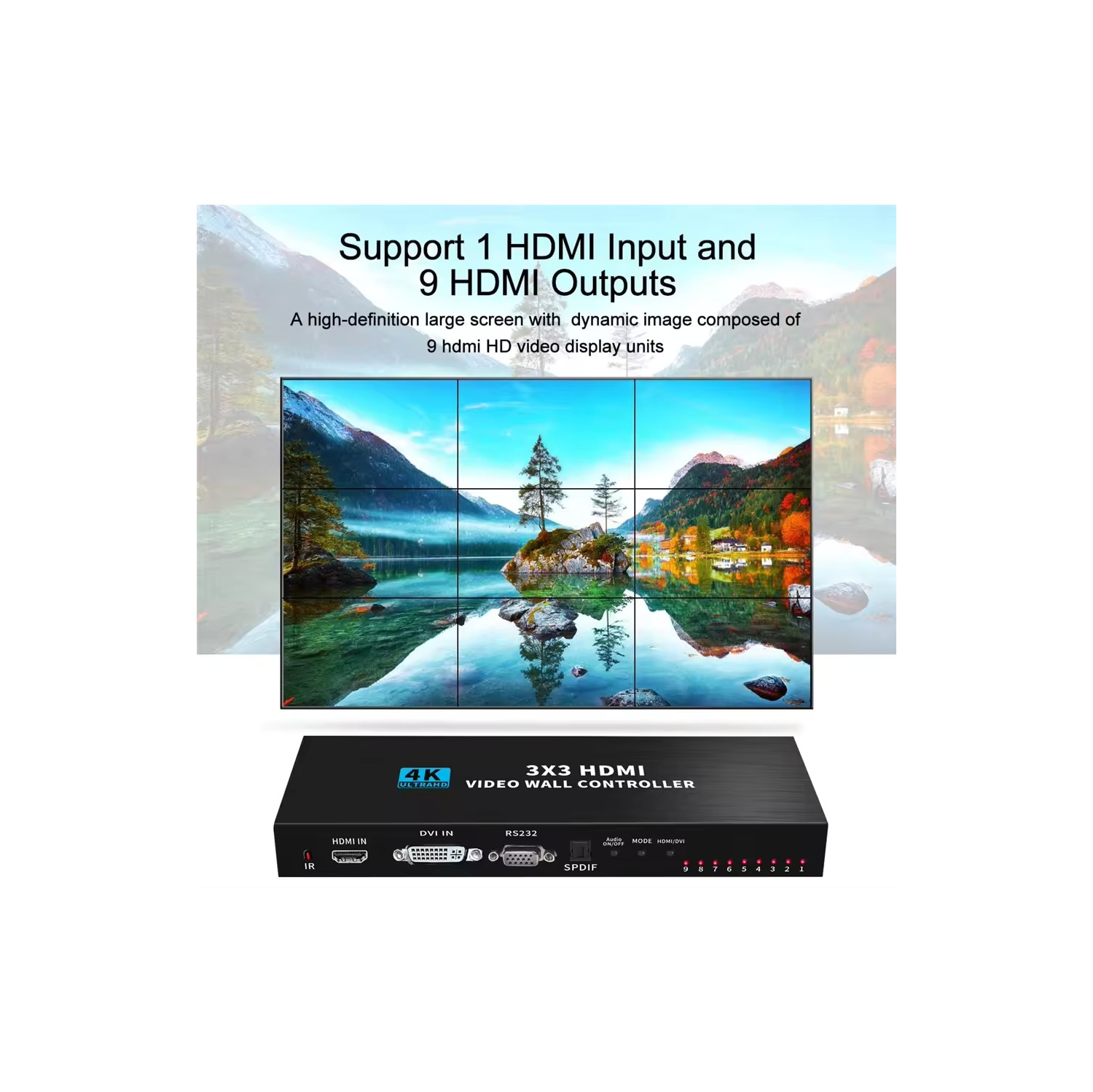 3x3 9 Screen 4K HDMI DVI TV Input 1920x1080 Output Video wall Controller 1X2 1X4 1X3 2x2 2x3 3x2 4X2 2X4 Multi Video Screen Processor Switcher Splicer
