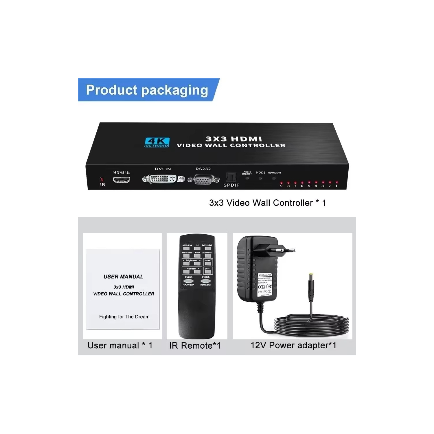 3x3 9 Screen 4K HDMI DVI TV Input 1920x1080 Output Video wall Controller 1X2 1X4 1X3 2x2 2x3 3x2 4X2 2X4 Multi Video Screen Processor Switcher Splicer